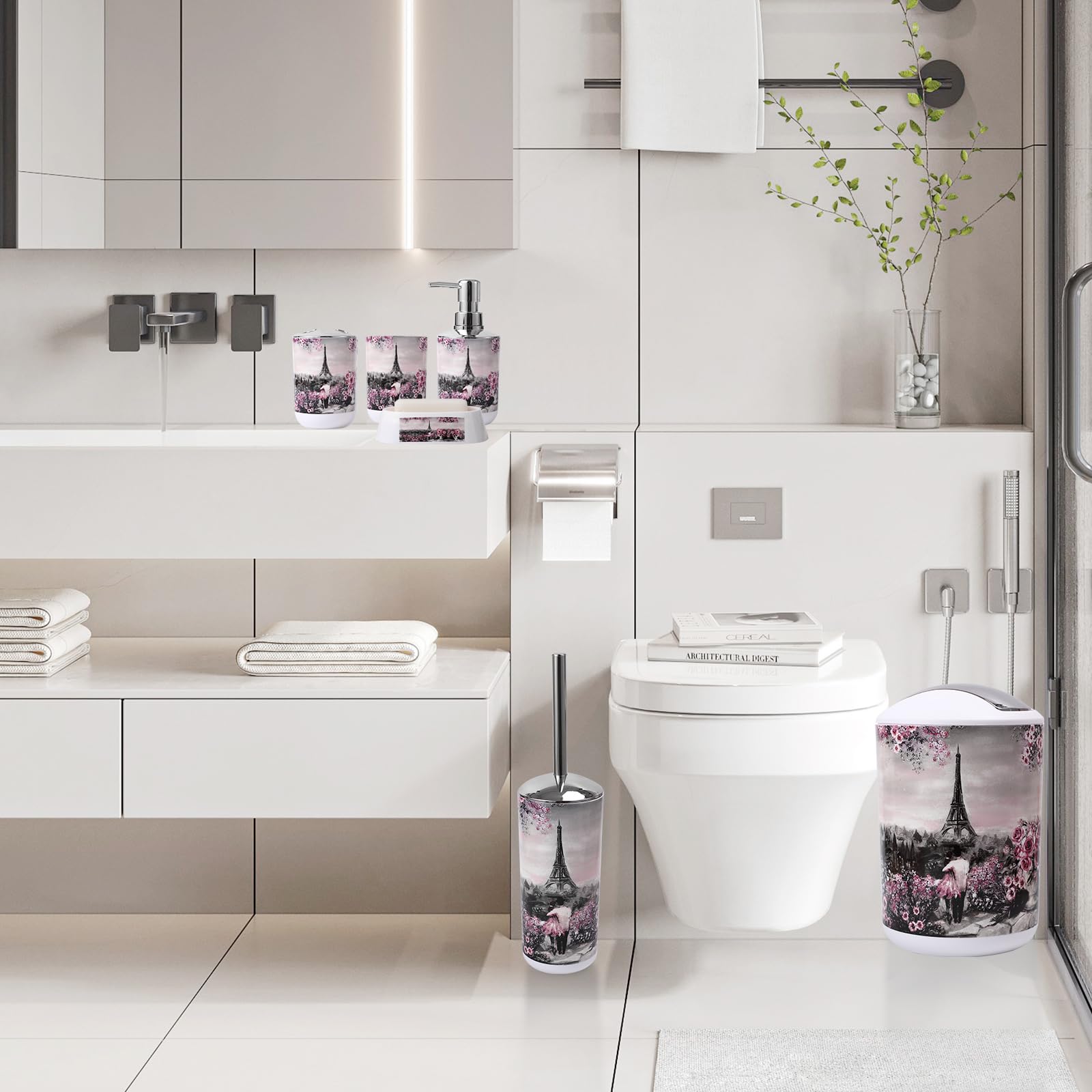 Bathroom Accessories Set Complete 9 Piece Bathroom Sets With Toothbrush Holder,Toothbrush Cup,Lotion Soap Dispenser,Soap Dish,To