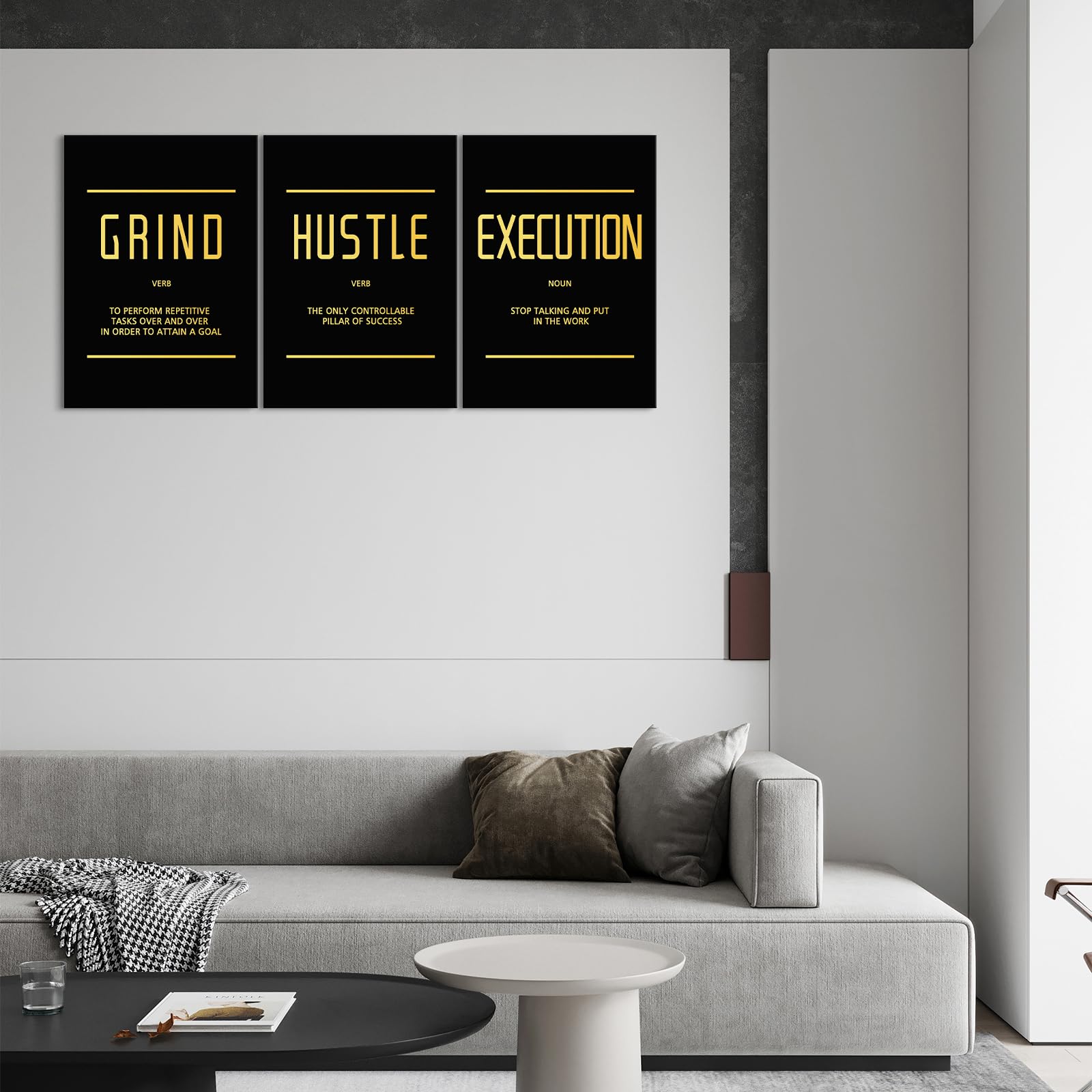 Kawahone Canvas Painting Wall Art, Motivational Wall Art, Grind Hustle Execute Inspirational Poster Print Positive Affirmation G