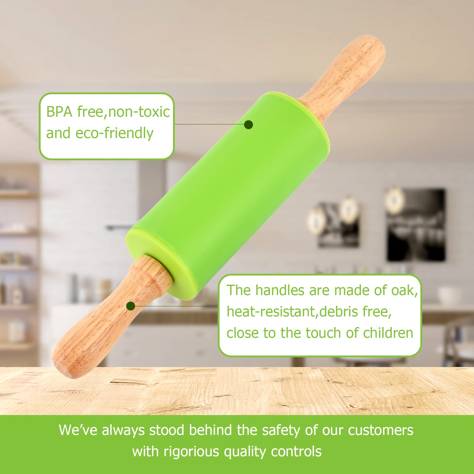 Honglida Mini Silicone Rolling Pin for Kids, Non-stick Surface Wood Handle, 9 Inch 1 Pack Red Christmas Tree