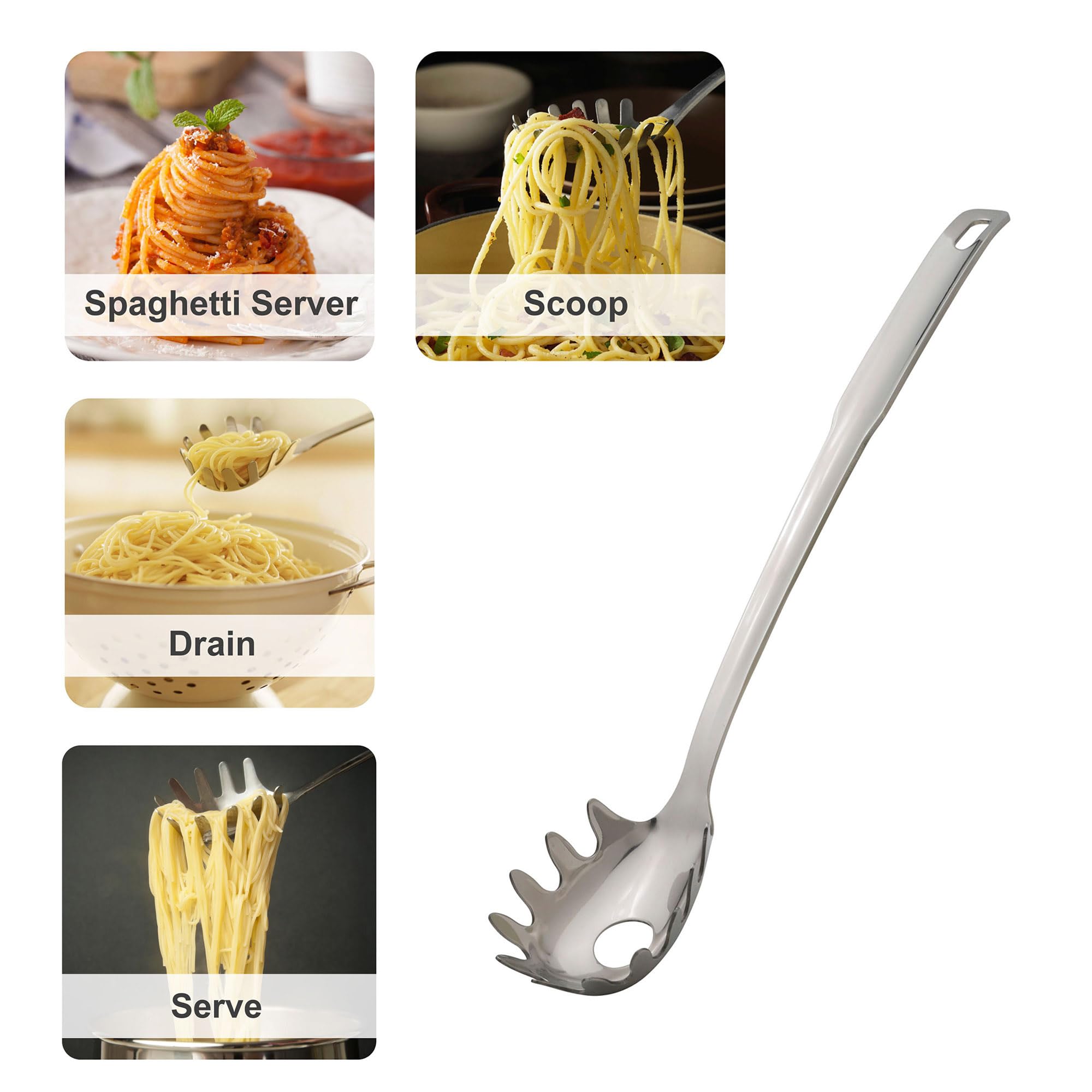 Hic Kitchen Essential Spaghetti Ladle And Pasta Server With Long Handle, 18/8 Stainless Steel, 12.5-Inch