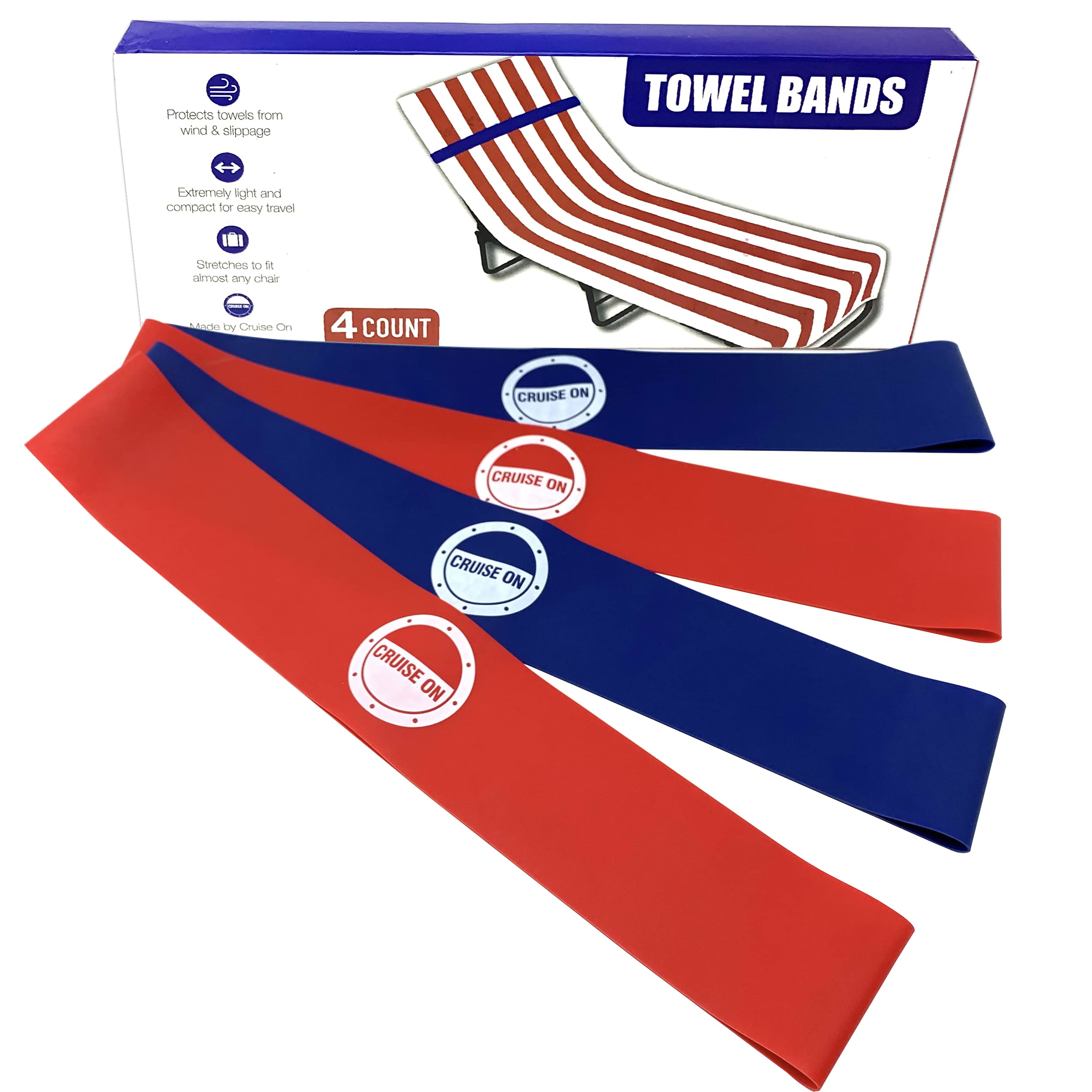 Towel Bands (4 Pack) - The Better Towel Chair Clips Option For Beach, Pool & Cruise Chairs