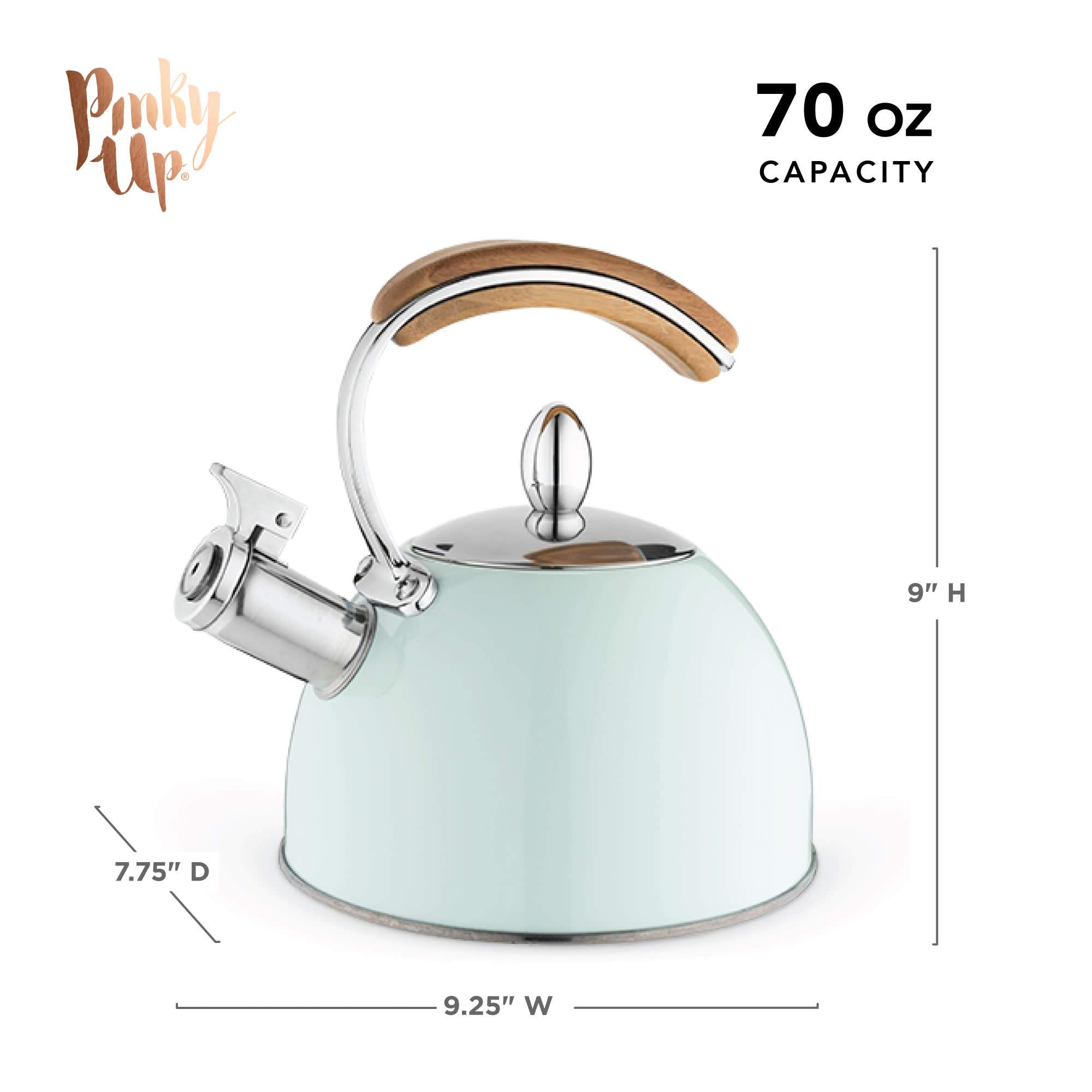 Pinky Up Presley Tea Kettle, Stovetop Stainless Steel Kettle, Whistling, Tea Accessory Gifts, Fast Boil Water Kettle, Wooden Han
