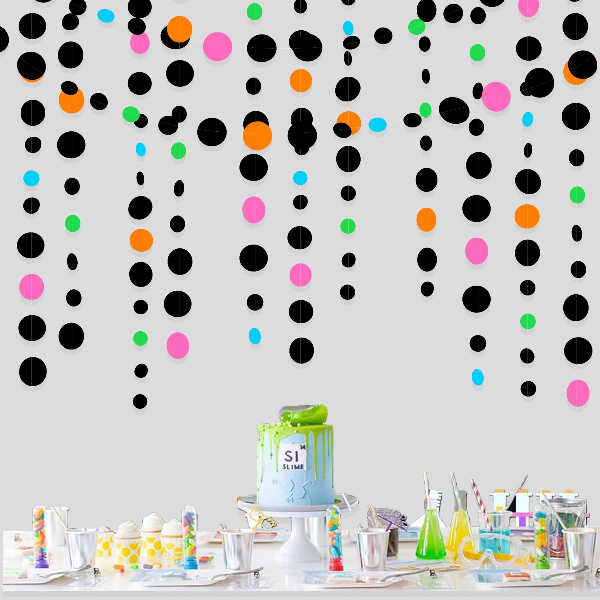 Black And Colorful Circle Dots Hanging Paper Streamer Black Multi-Color Polka Dot Banner For Birthday Bachelorette Wedding Baby