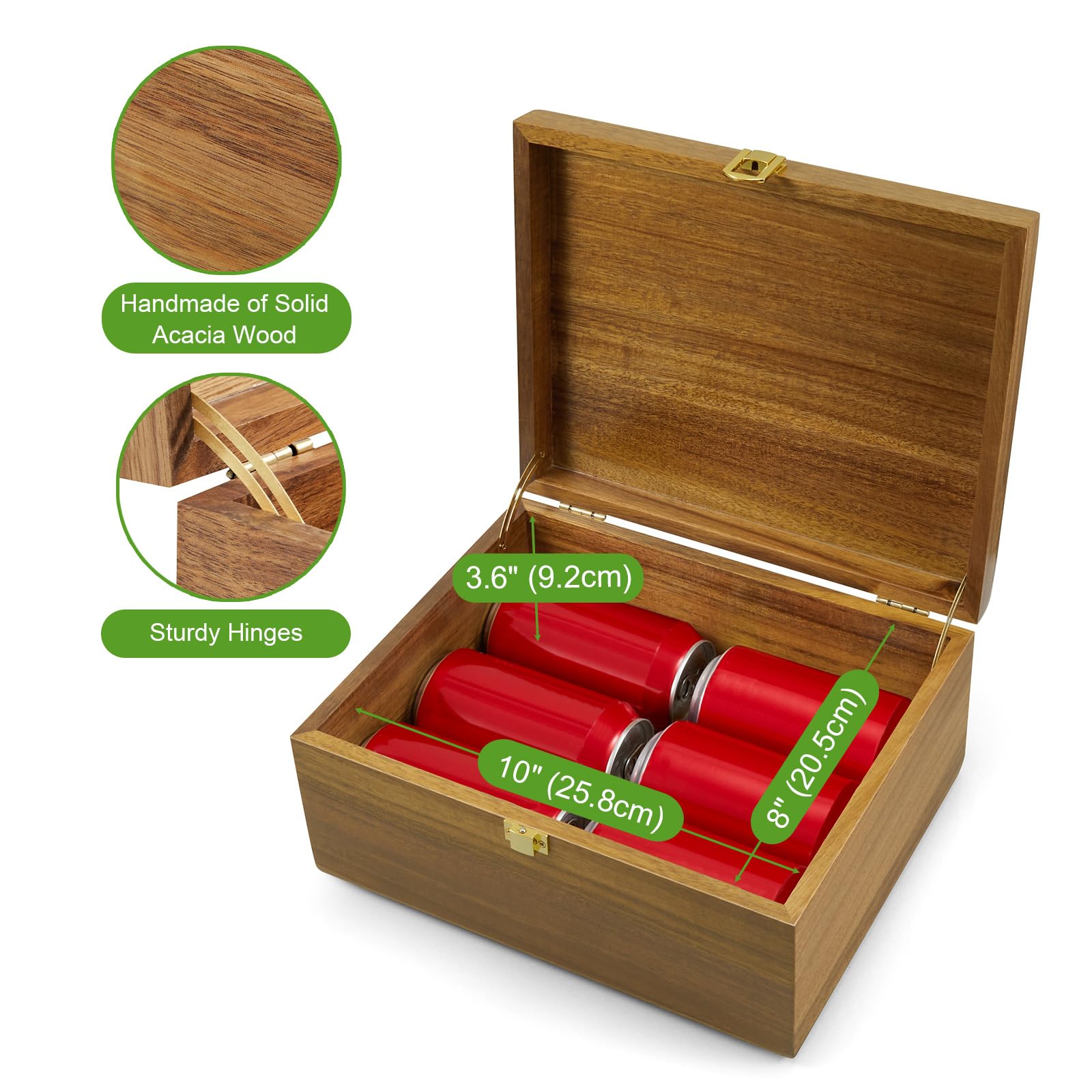 DRASTAR Wooden Keepsake Box, Large Acacia storage box with a Hinged Lid, Memory treasure box for Crafts and Photo Storage