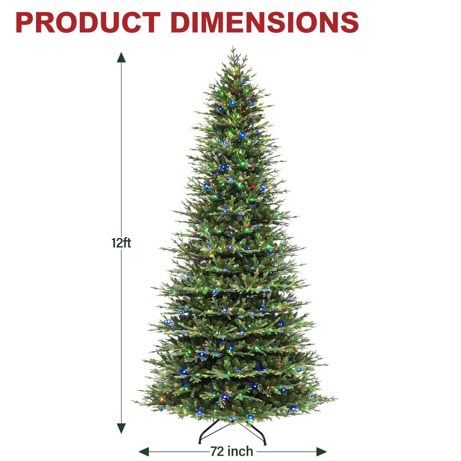 Hykolity 12 ft Prelit Christmas Tree, Artificial Christmas Tree wth 850 Color Changing LED Lights, 8109 PE&PVC Realistic Branch