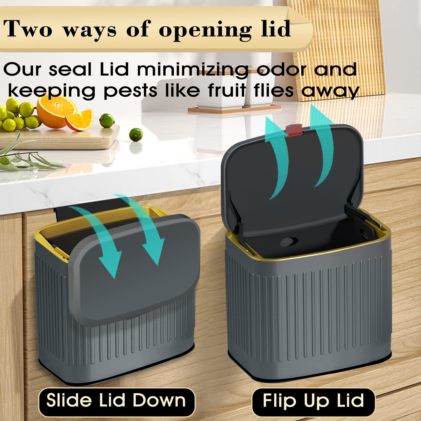 Glodeals Compost Bin, Detachable And Countertop Bin, 4 Liter / 1.06 Gallon, Stainless Steel Small Trash Can With Lid, Kitchen Co