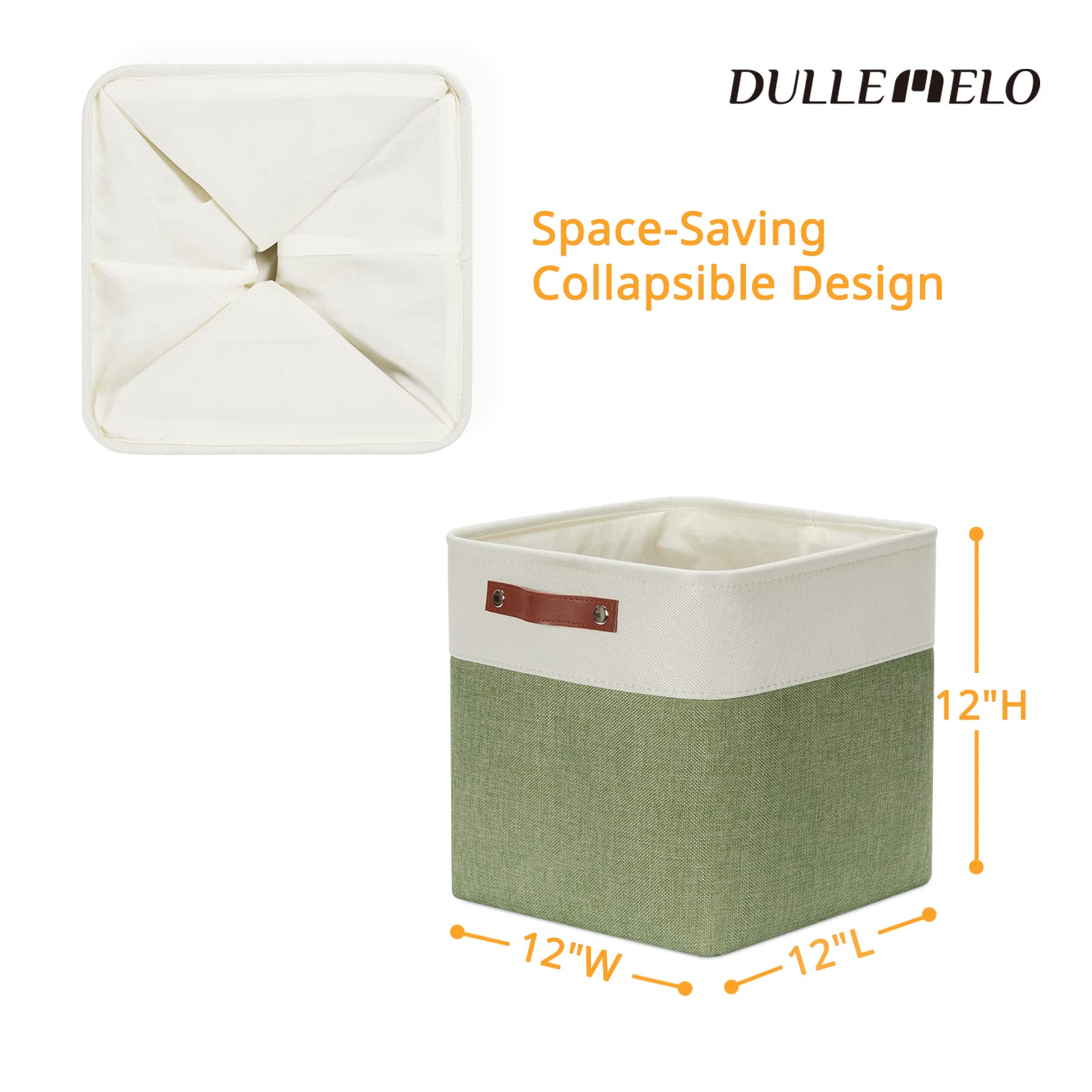 DULLEMELO Storage Basket  Linen Closet Organizers and Storage Baskets for Home Office  Suitable as Dog Toy Box  Baby Gift Basket  4 Pieces 12x12 Decorative Cube Storage Bins(4 Pack - 12 '' White&Green)