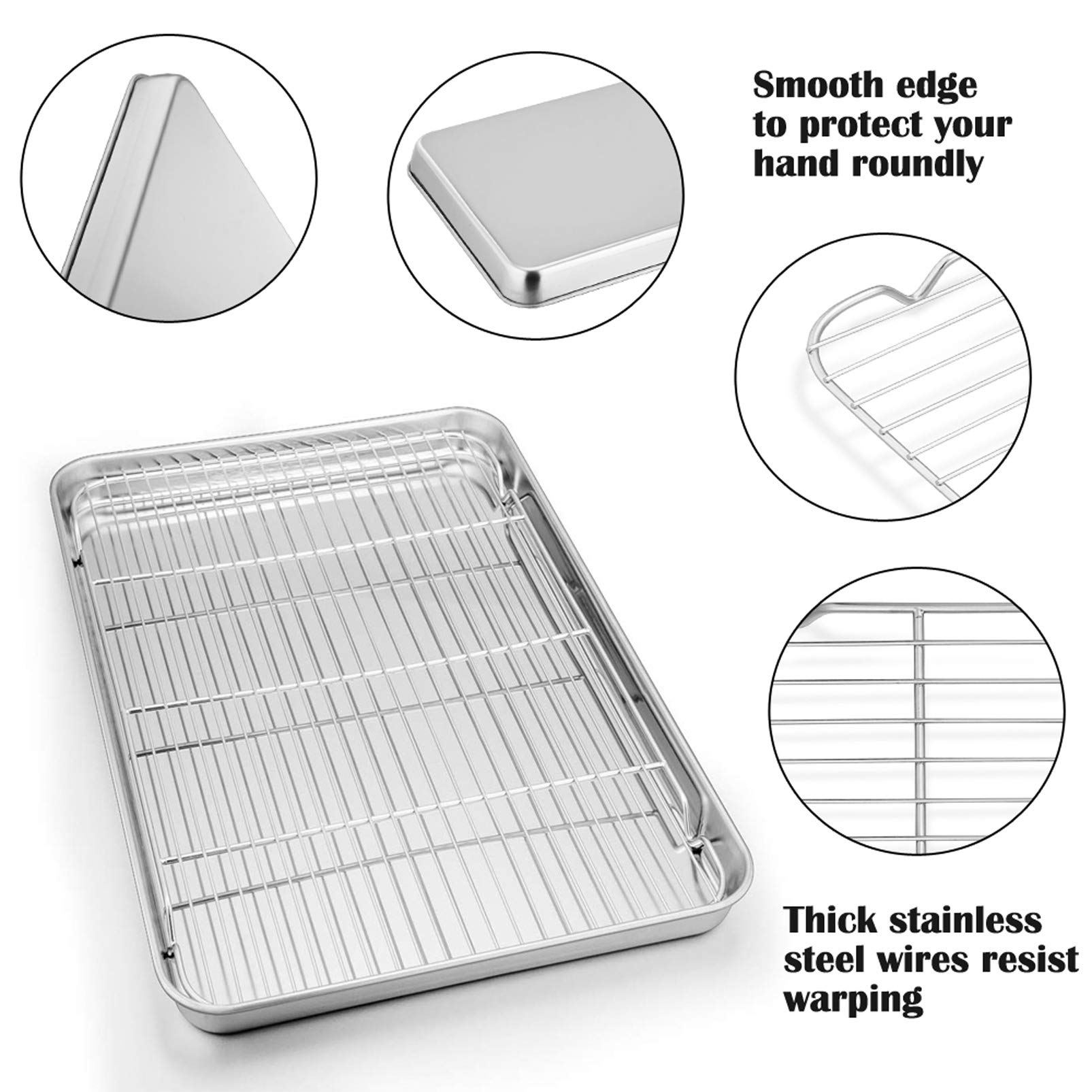 P&P Chef Extra Large Baking Sheet And Rack Set, Stainless Steel Cookie Sheet Baking Pan With Cooling Rack, Rectangle 19.6''X13.5