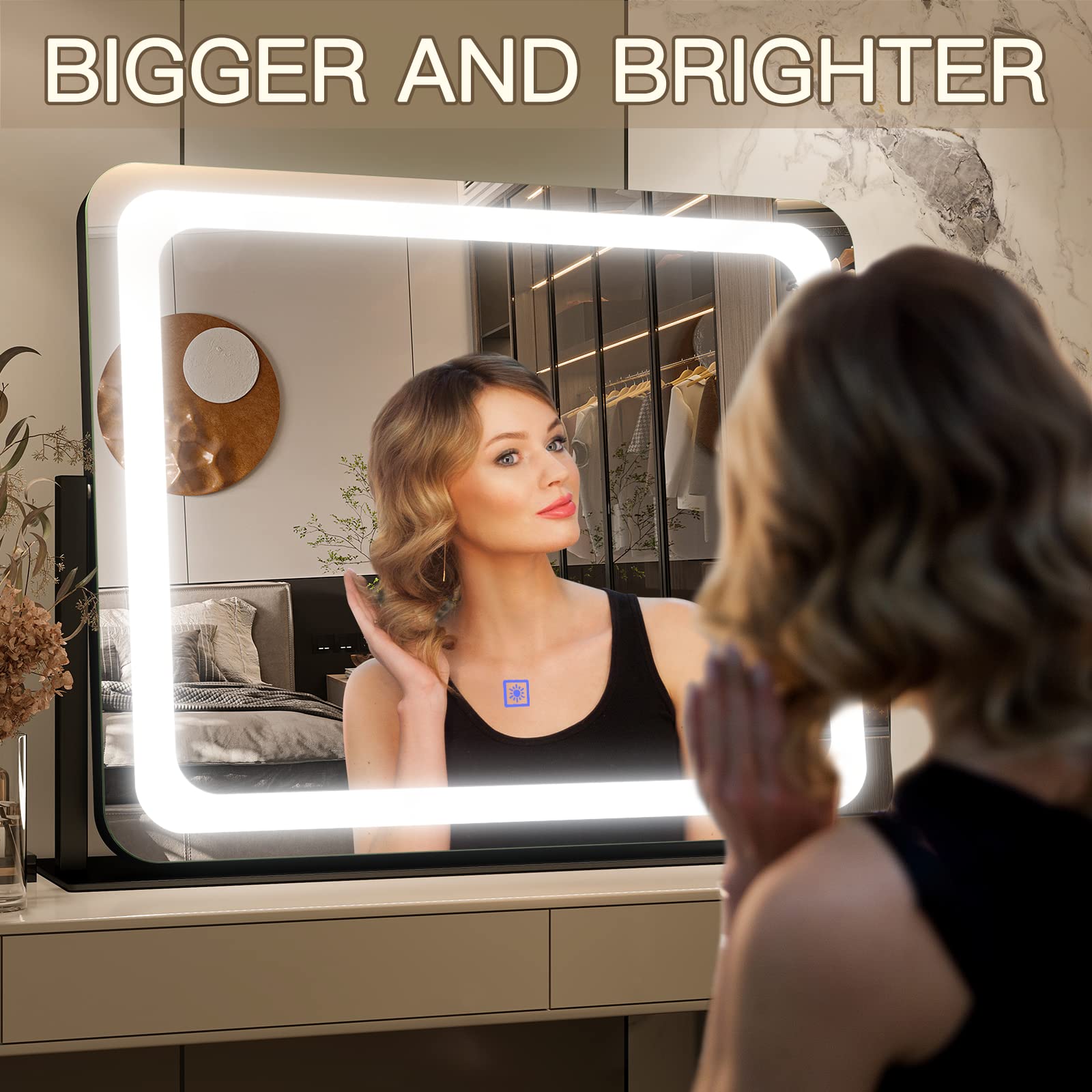 Fennio Vanity Mirror With Lights 22X17,Led Lighted Makeup Mirror,Large Makeup Mirror With Lights,Touch Screen With 3-Color Light