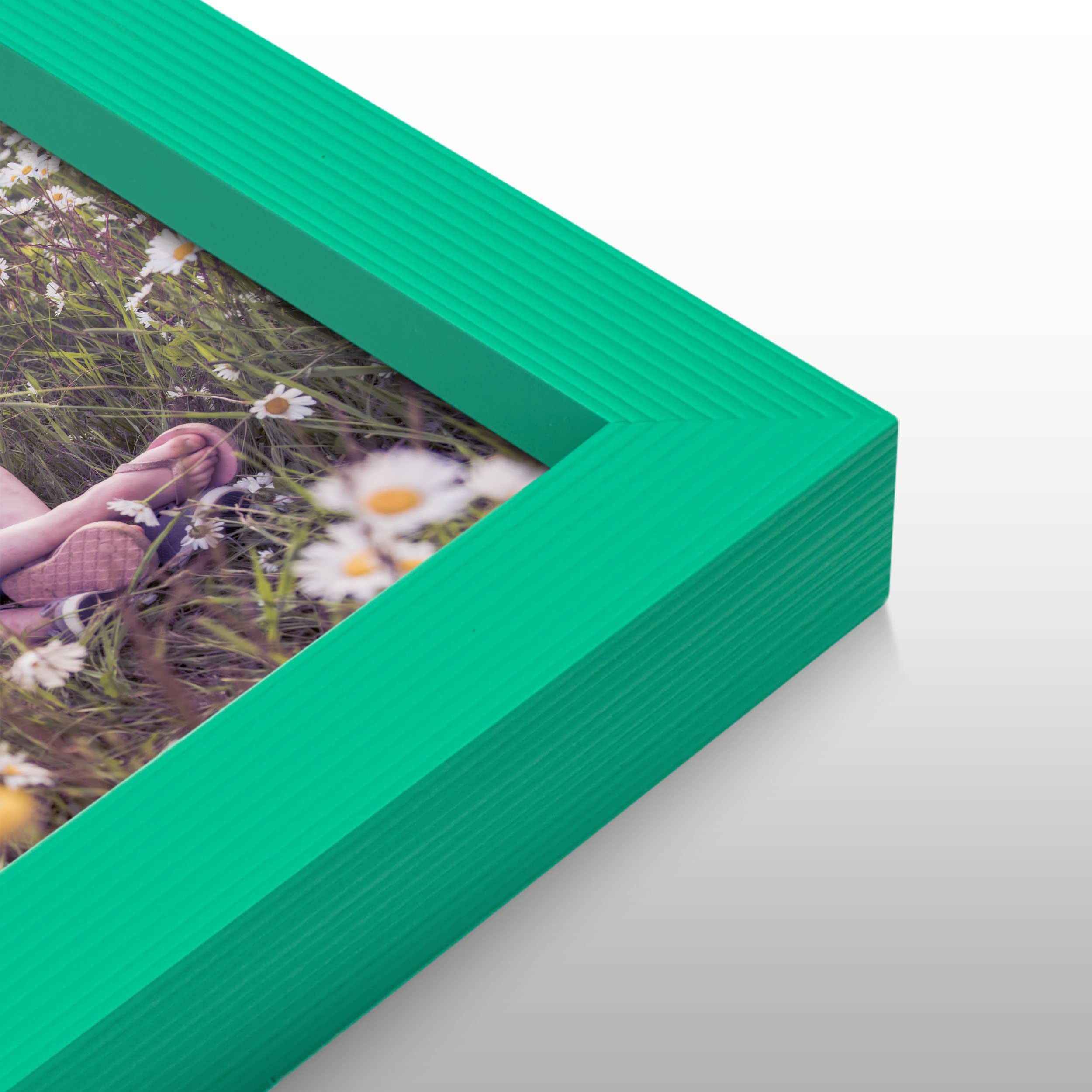 Renditions Gallery Set of 4  8x8 Custom Photo Prints with Real Wood Picture Frames. Create Personalized Photos Picture Collage with Peel and Stick Photo Frames for Bedroom  Living Room  and Office. Green Frame