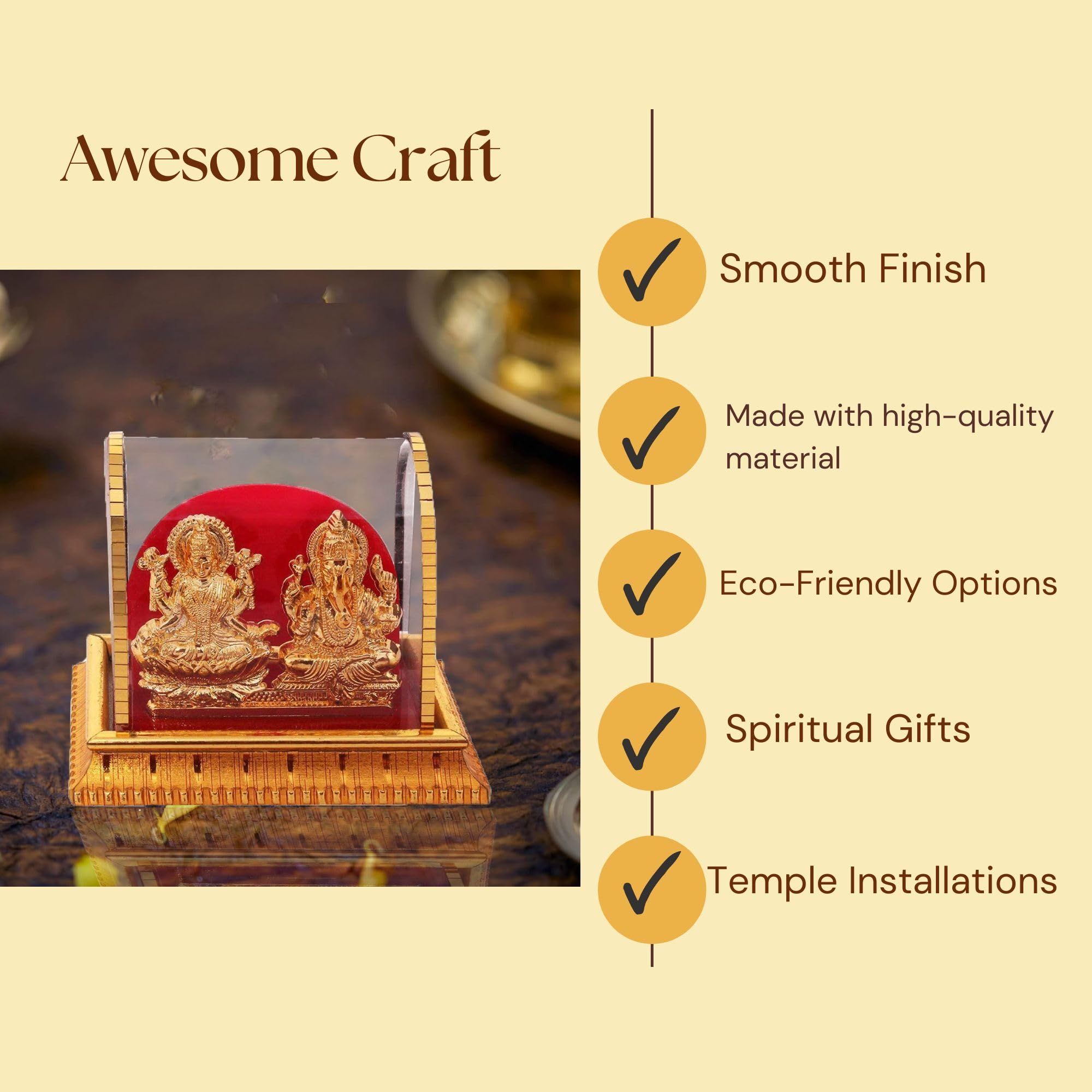 Awesome Craft Golden Lord Ganesh & Maa Lakshmi Acrylic Idol | Hindu God Ganpathi & Goddess Laxmi | Pooja Mandir | Car Dashboard