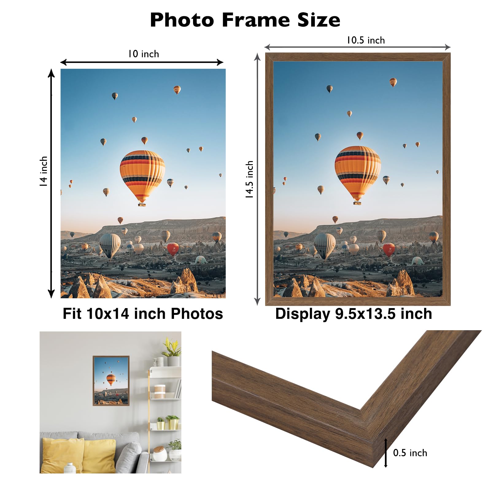JCJMY 10x14 inch Picture Frame Brown for 30 x 40cm Diamond Art Painting, Horizontal and Vertical Formats for Wall Hanging, 10 x