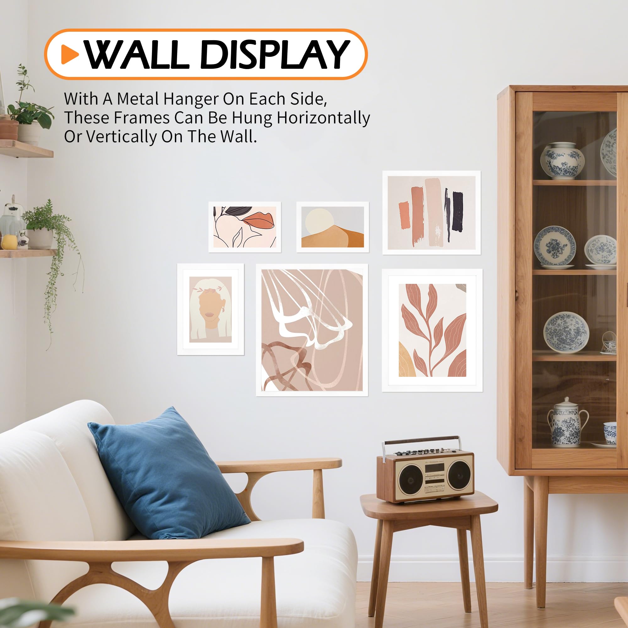 HOMERHYME 8x10 Picture Frame Set of 8, White Photo Frames for Gallery Wall Mounting or Table Display, Display Pictures 5x7 with