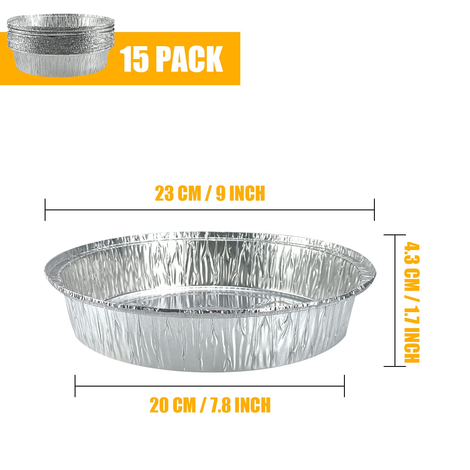 Rtudopuyt 9 Inch Disposable Pie Pans, 15Pc Aluminum Foil Pie Tins, Aluminum Foil Pans For Tart Baking, Storing, Serving & Reheat