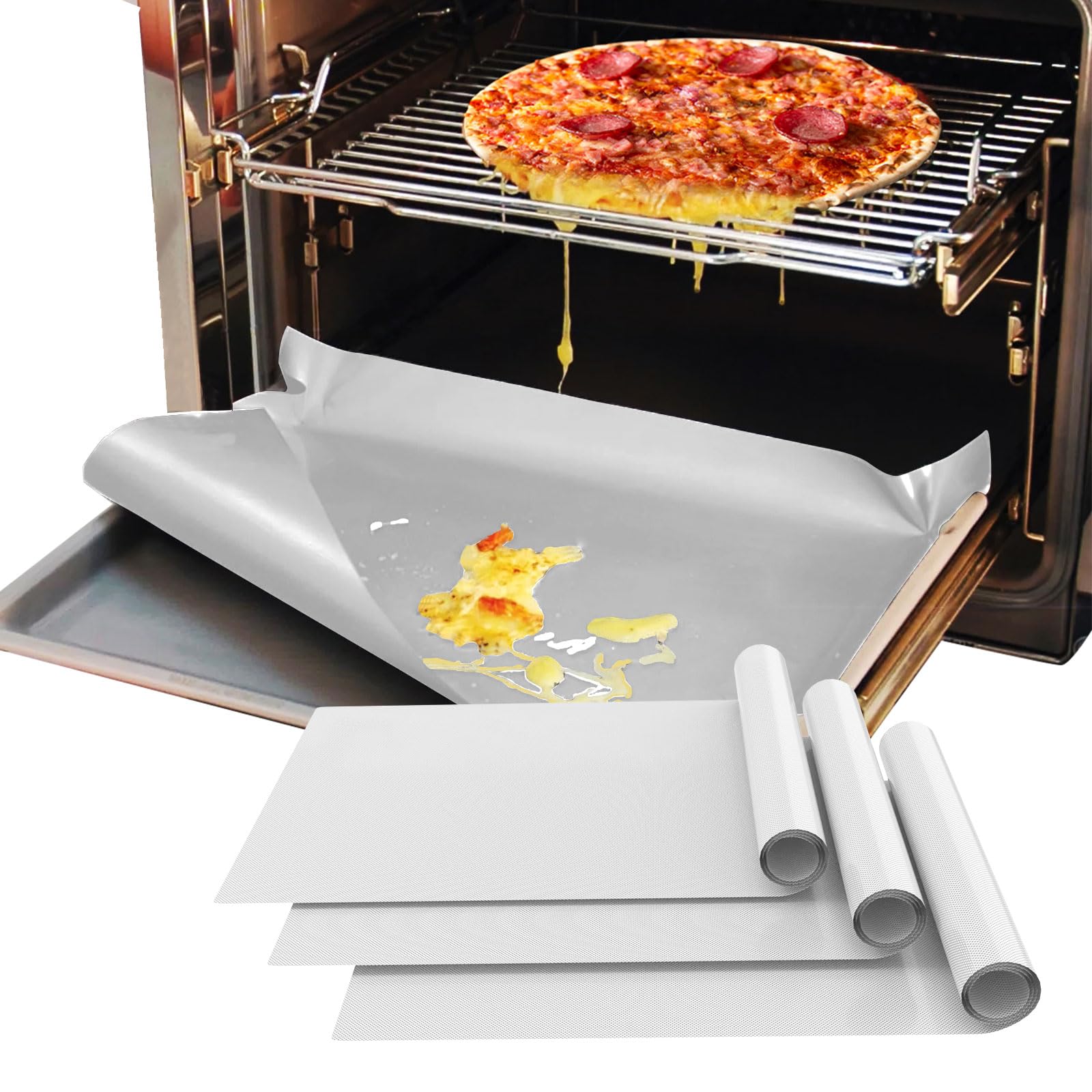 Demiwise 3 Pack Silver Oven Liners for Bottom of Oven, 16x24 Inch Thick Heavy Duty Non Stick Teflon Oven Mats, BPA and PFOA Free
