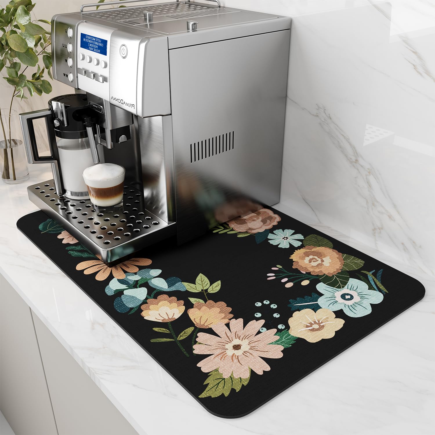 AMOAMI Coffee Mat Hide Stain Rubber Backed Absorbent Dish Drying Mat for Kitchen Counter - Bar Accessories Fit Under Coffee Make
