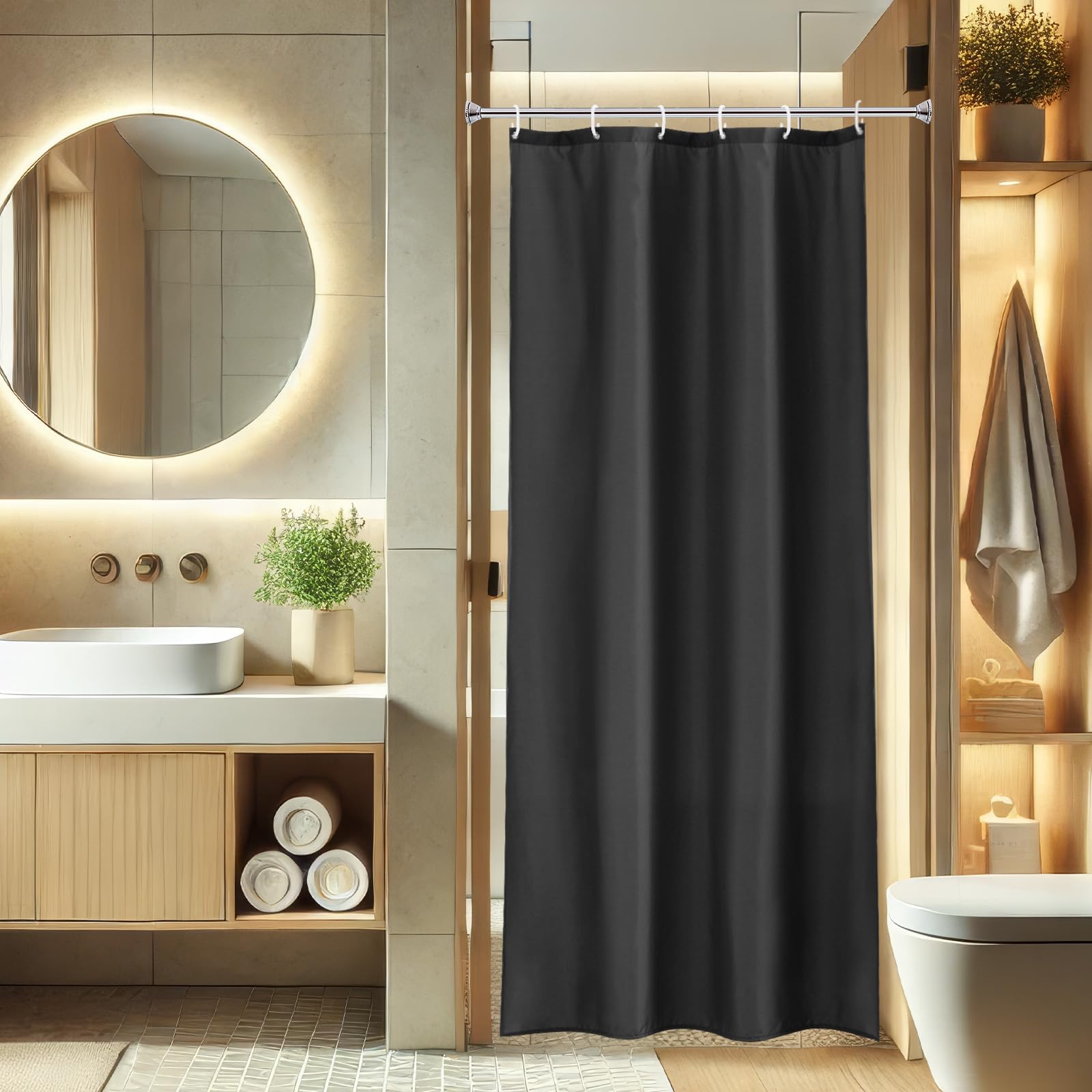 AooHome Stall Shower Curtain 36 Width x 72 Height Inch  Solid Fabric Bathroom Curtain for Hotel with Hooks  Waterproof  Dark Grey