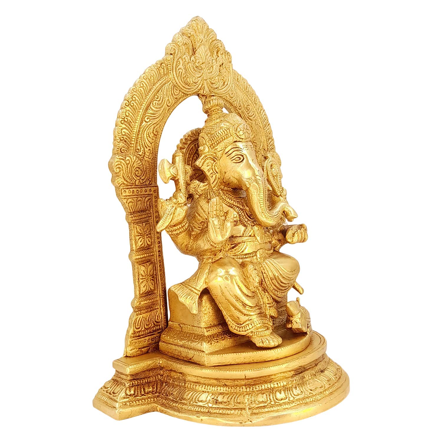 Kartique Brass Ganesh Bhagwan Sitting Mangalkari Ganesh Idol Gaon Singhasan Ganpati Murti Statue Home Office Entrance Decor Pooj