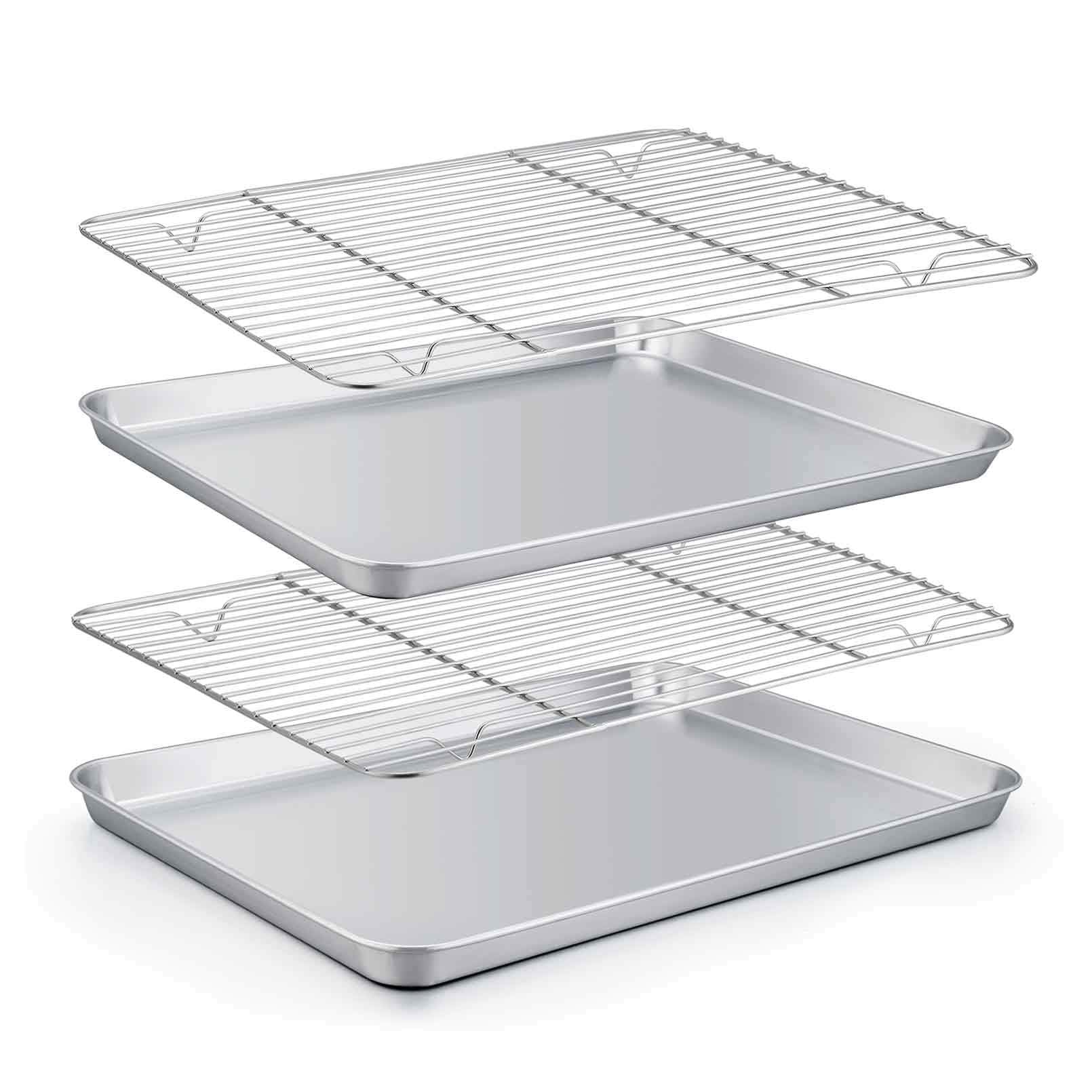 Teamfar Baking Sheet With Rack Set (2 Pans + 2 Racks), Stainless Steel Baking Pan Cookie Sheet With Cooling Rack, Non Toxic & He