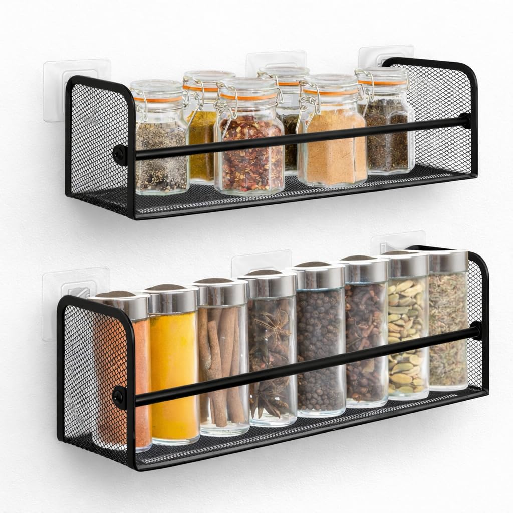 Mfs Craft World Self Adhesive Bathroom Organiser No Drill Spice Rack Multifunction Kitchen Storage Rack For Rack, Wall Mounted B