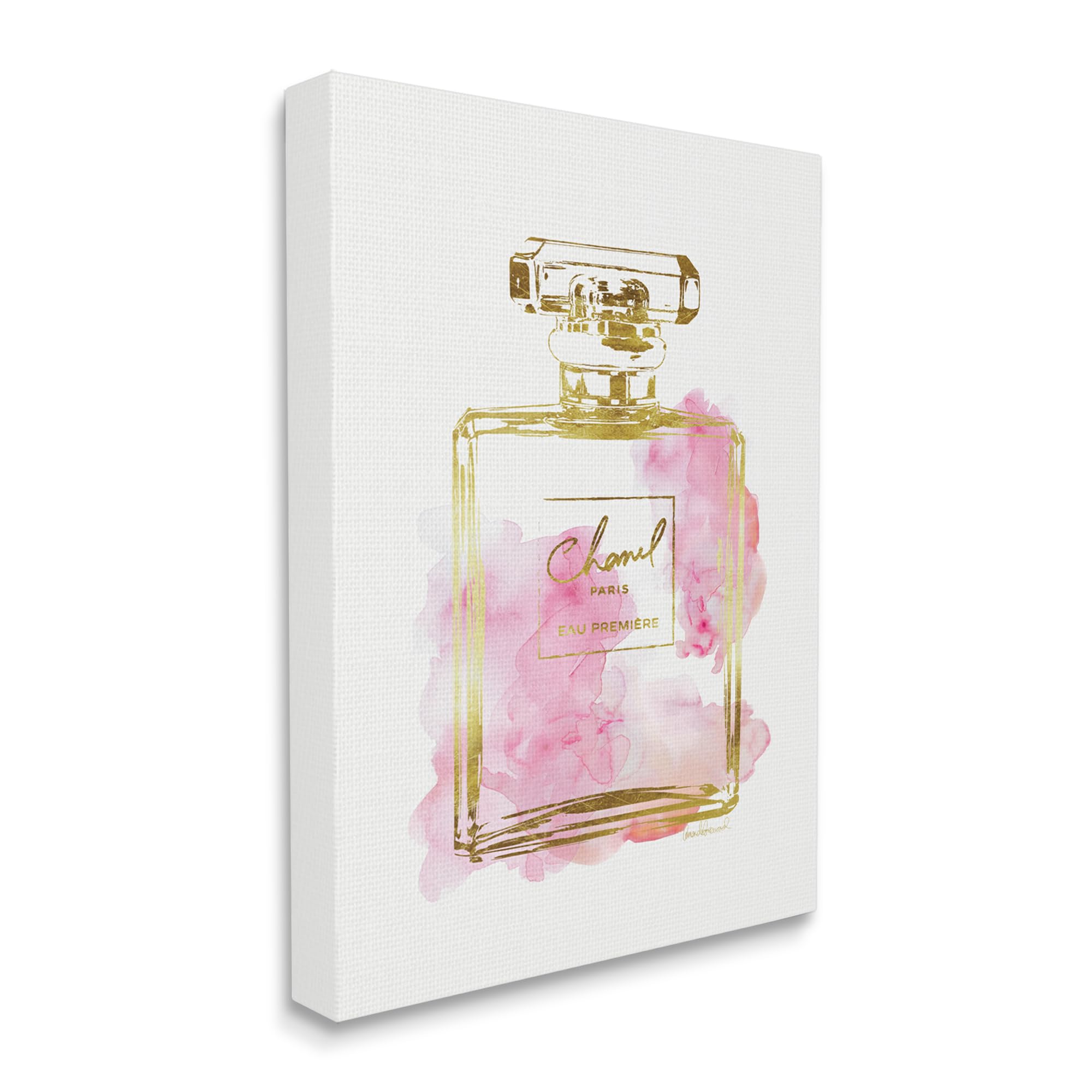 Stupell Industries Glam Perfume Bottle Gold Pink Stretched Canvas Wall Art, Proudly Made In Usa For Living Room