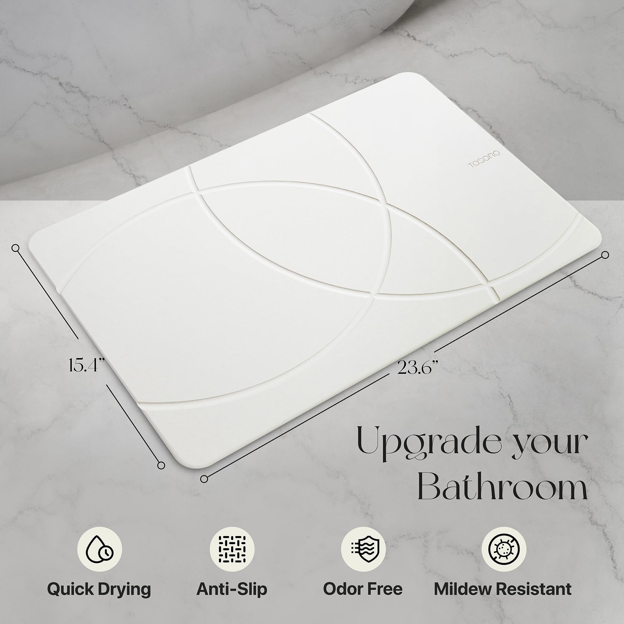 Tosoro - Stone Bath Mat, Diatomaceous Earth Non-Slip Stone Shower Mat - Quick Drying Absorbent Bath Stone Mat - Elegant & Modern