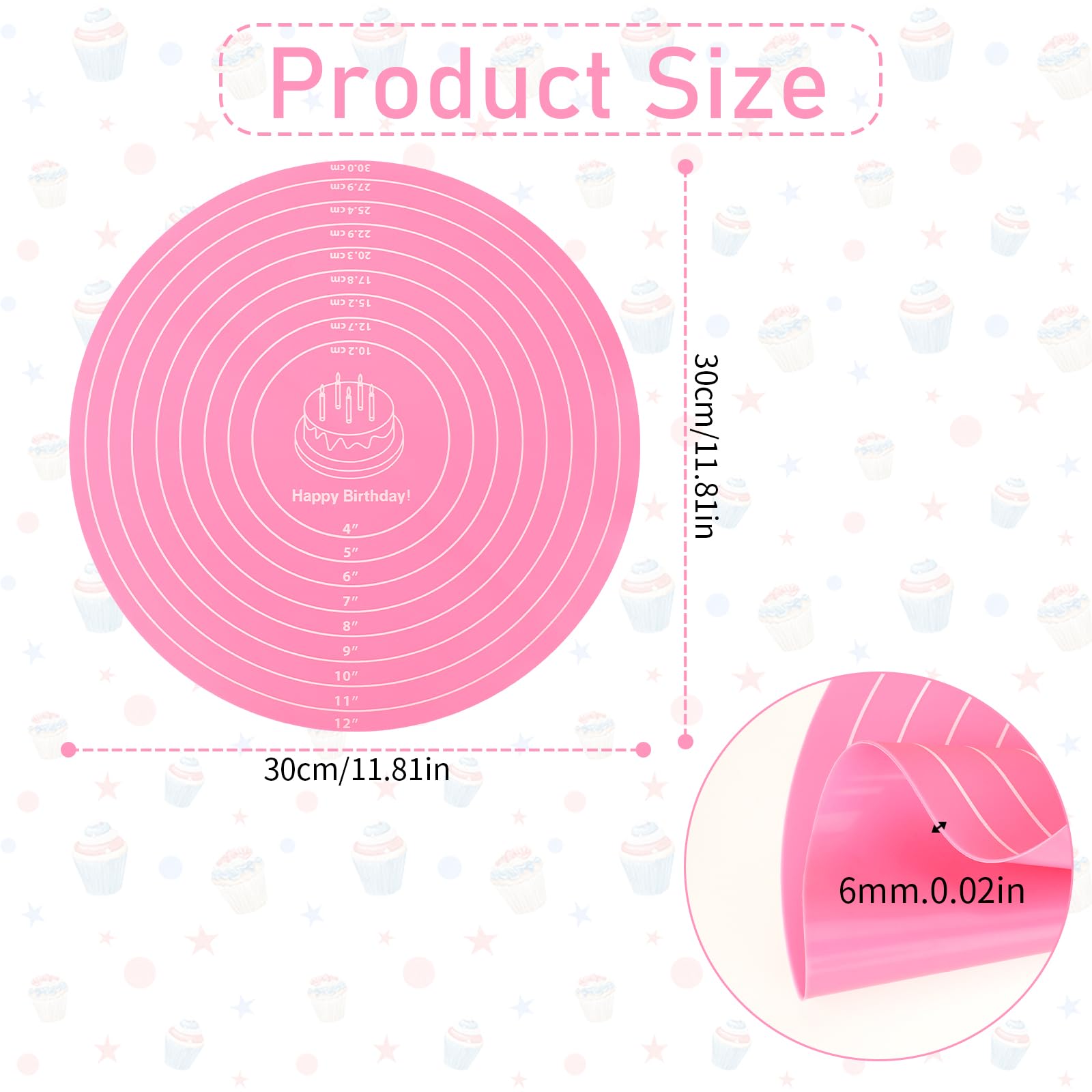 Silicone Baking Mat Cake Mat Round Silicone Baking Mat With Measurements For Cake Turntable Stand Pastry Baking Sheet, Non-Stick