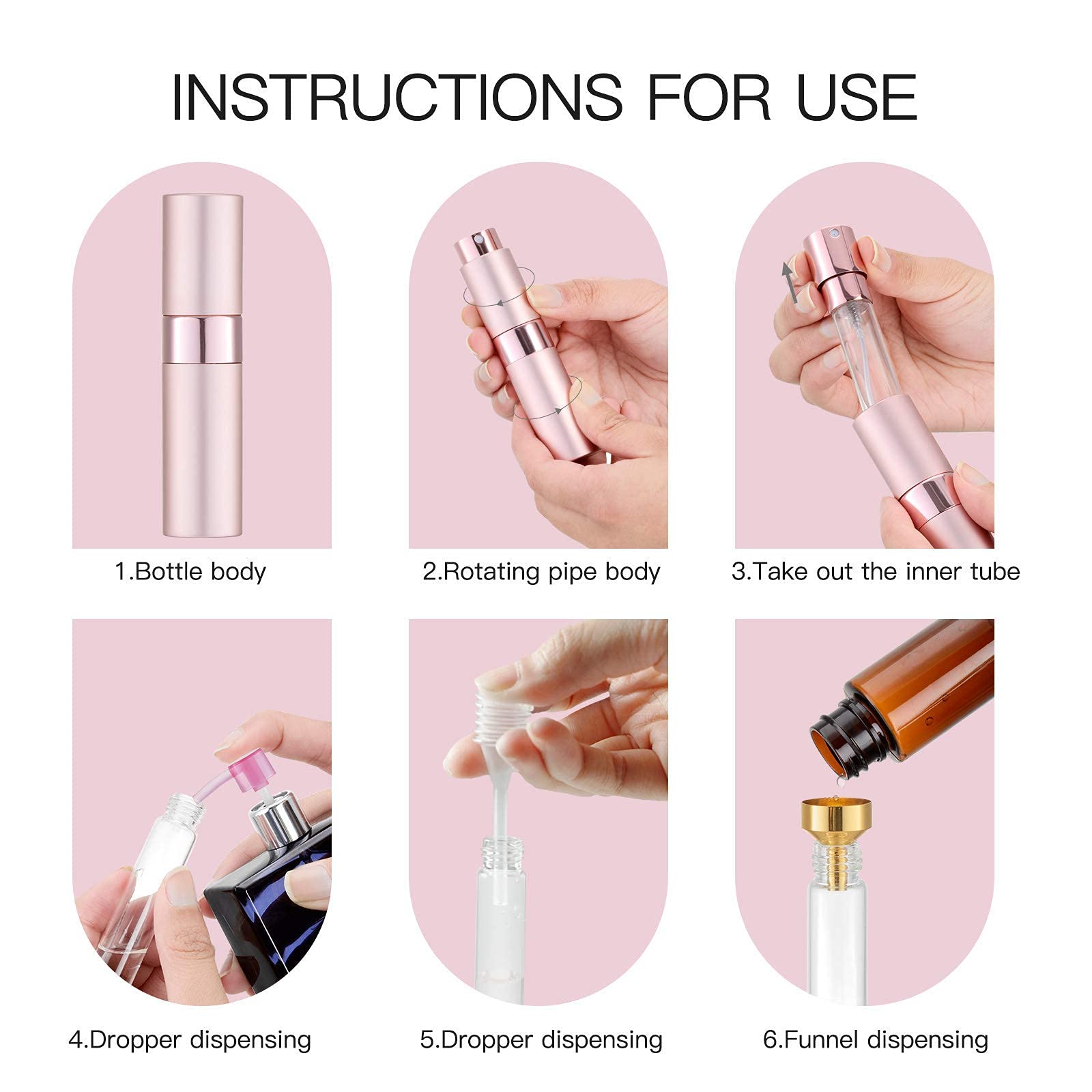 Tekson 5PCS 8ml Travel Perfume Atomizer Refillable  Mini Cologne Spray Bottle Empty  Small Aftershave Sprayer for Liquid Dispenser (Five Colors)