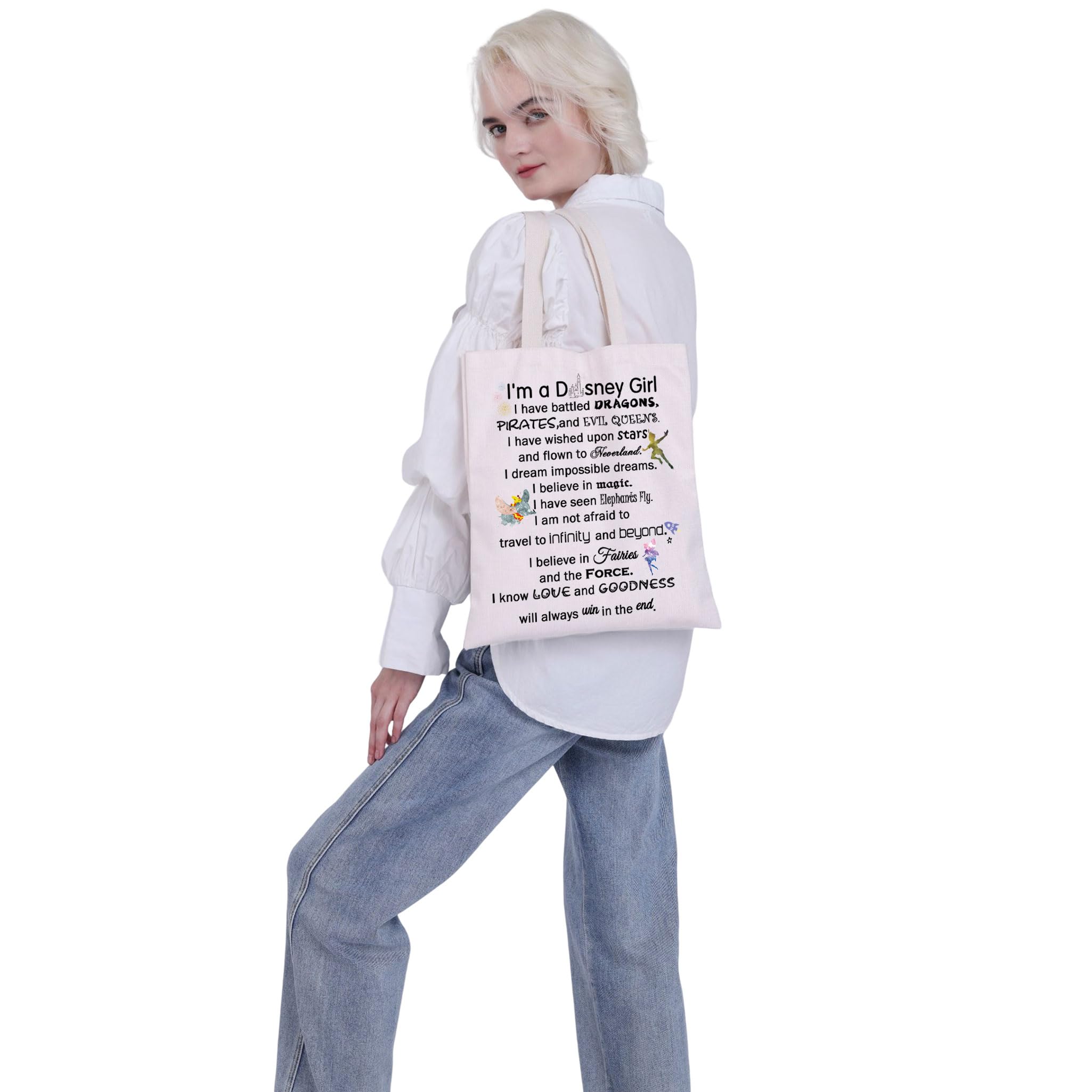 Vamsii Girls Trip Gift Magic Kingdom Vacation Tote Bag Neverland Grocery Bag Fairies Travel Bag (Win In The End Tote)