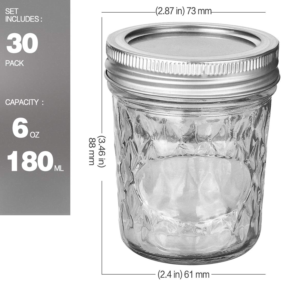 Verones Mason Jars 6 Oz, 30 Pack 6Oz Mason Jars Canning Jars Jelly Jars With Lids, Ideal For Jam, Honey, Wedding Favors, Shower