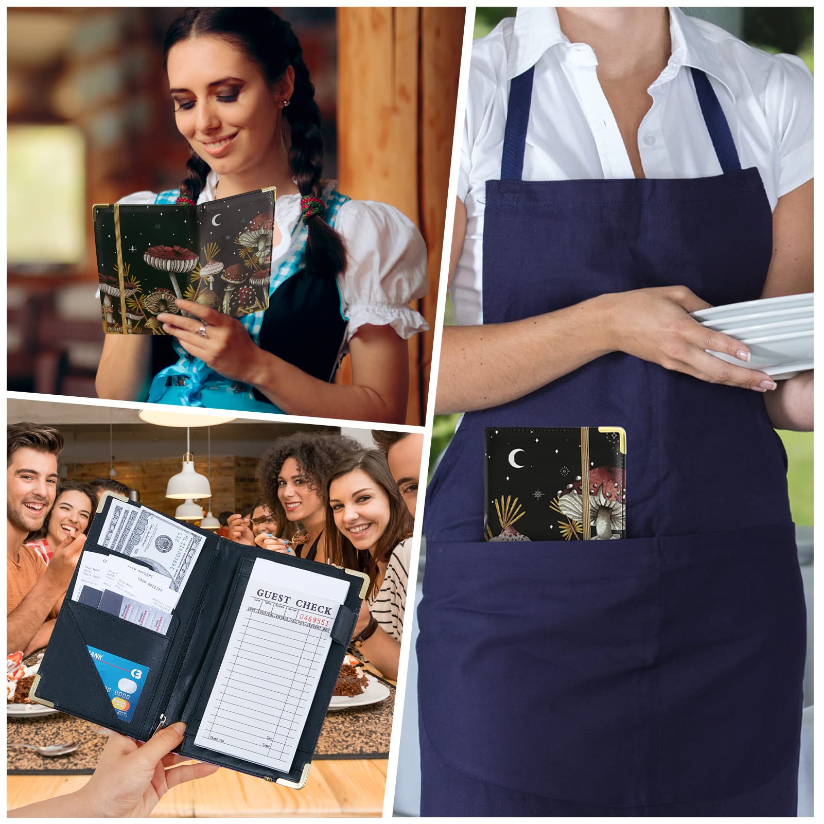 Waitress Book  Server Books for Waitress with Zipper Pocket Black Serving Waiter Book for Waitress Notepad with Money Pocket and Zipper
