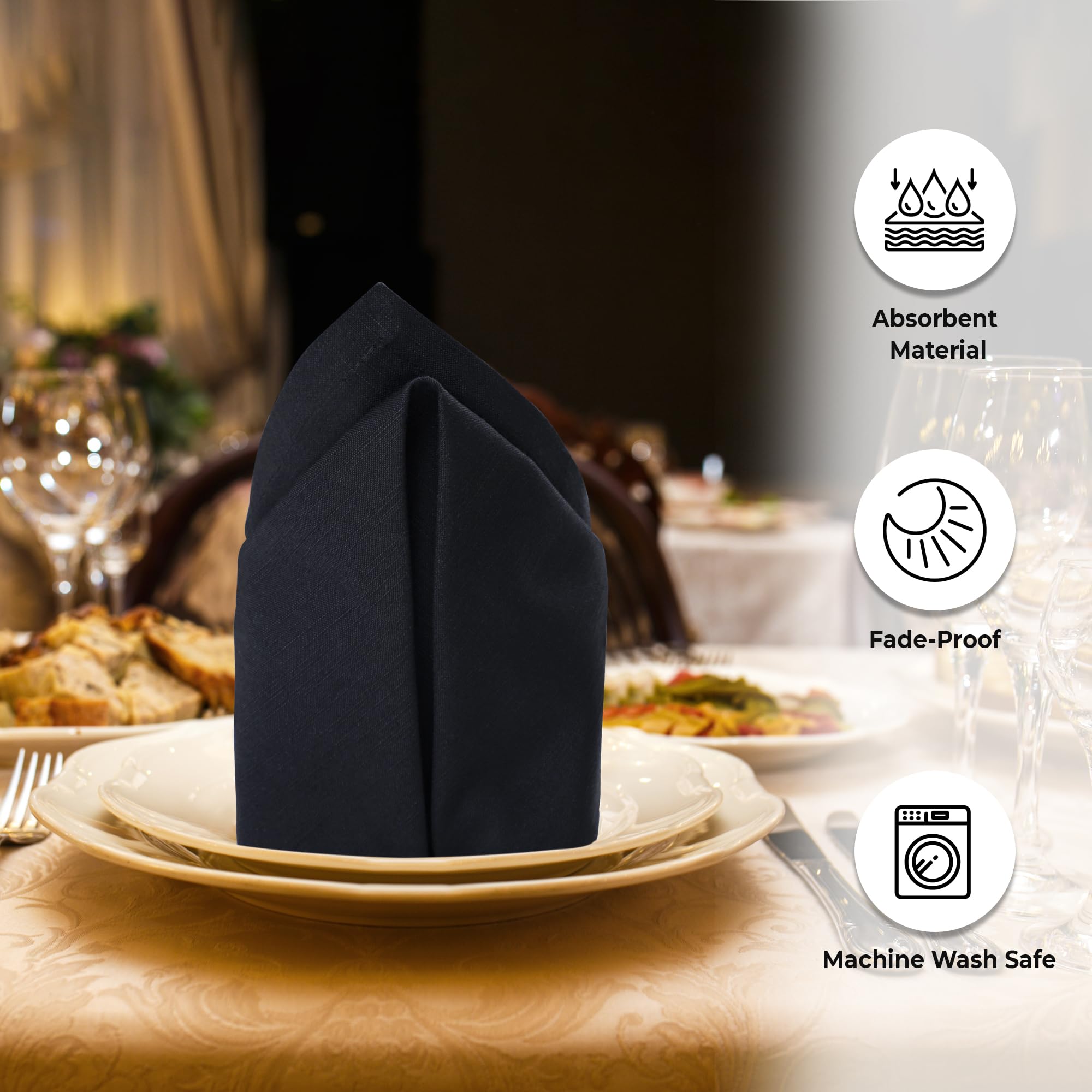 Urban Villa Christmas Dinner Napkins 20X20 Over Sized Set Of 12 Black Color Cloth Napkins 100% Cotton Slub Thanks Giving Cloth N