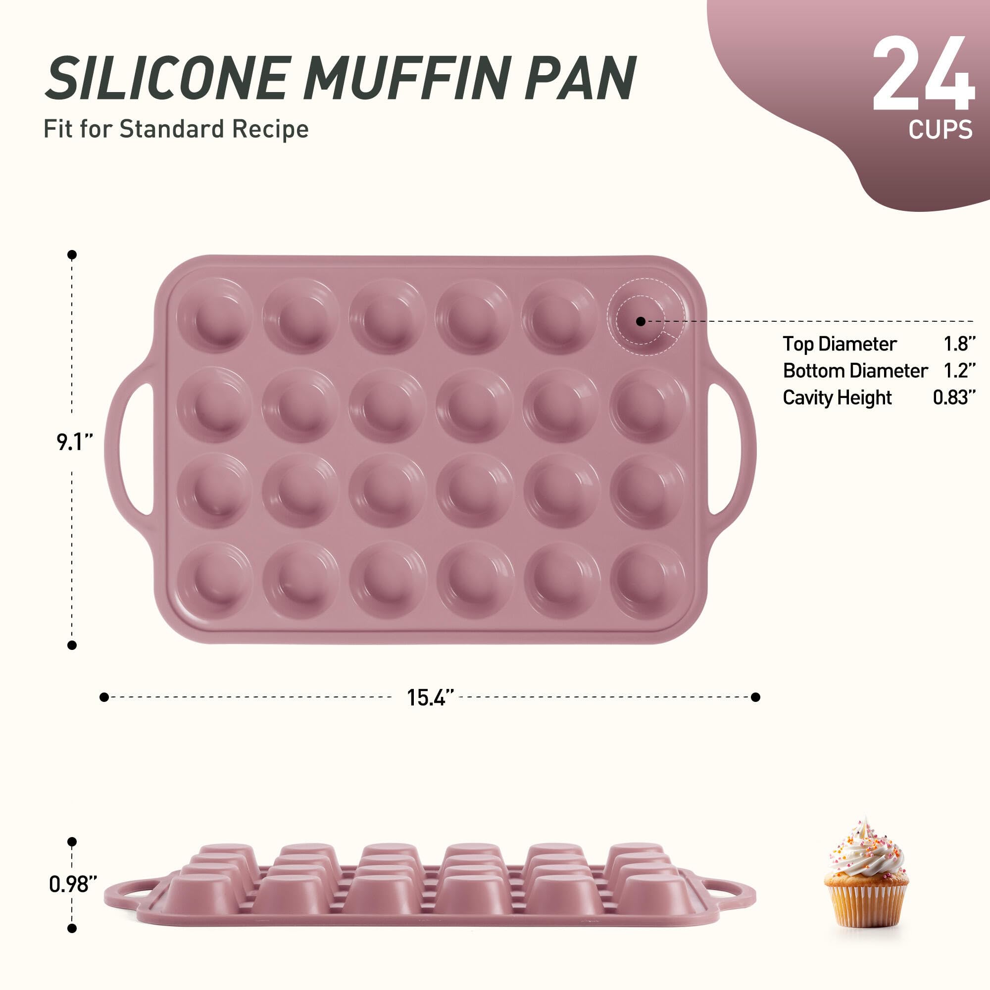 24 Cups Silicone Muffin Pan with Metal Reinforced Frame Cupcake Tray Egg Mold for Kitchen 2025 First Apartment Essentials New Ho