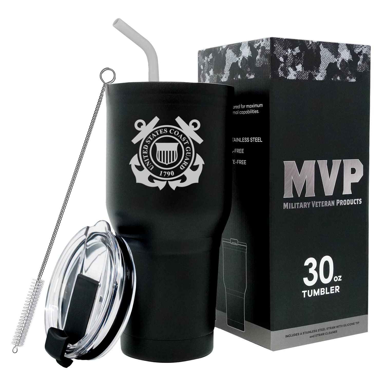 Military Gift Shop 30 Oz Black Double Wall Vacuum Insulated Stainless Steel Us Coast Guard Tumbler Travel Mug