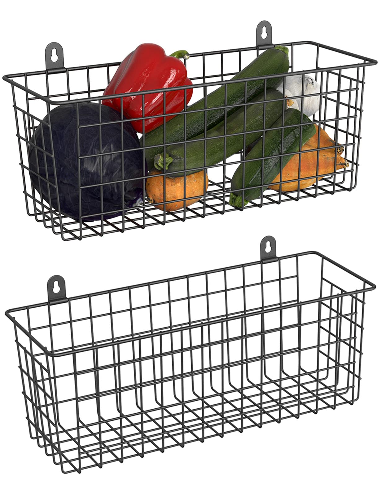 Marafansie [Extra Large] Wire Basket 2-Pack Hanging Wall Organizer Cabinet Storage Basket Wall Mounted Shelves Rustic Farmhouse