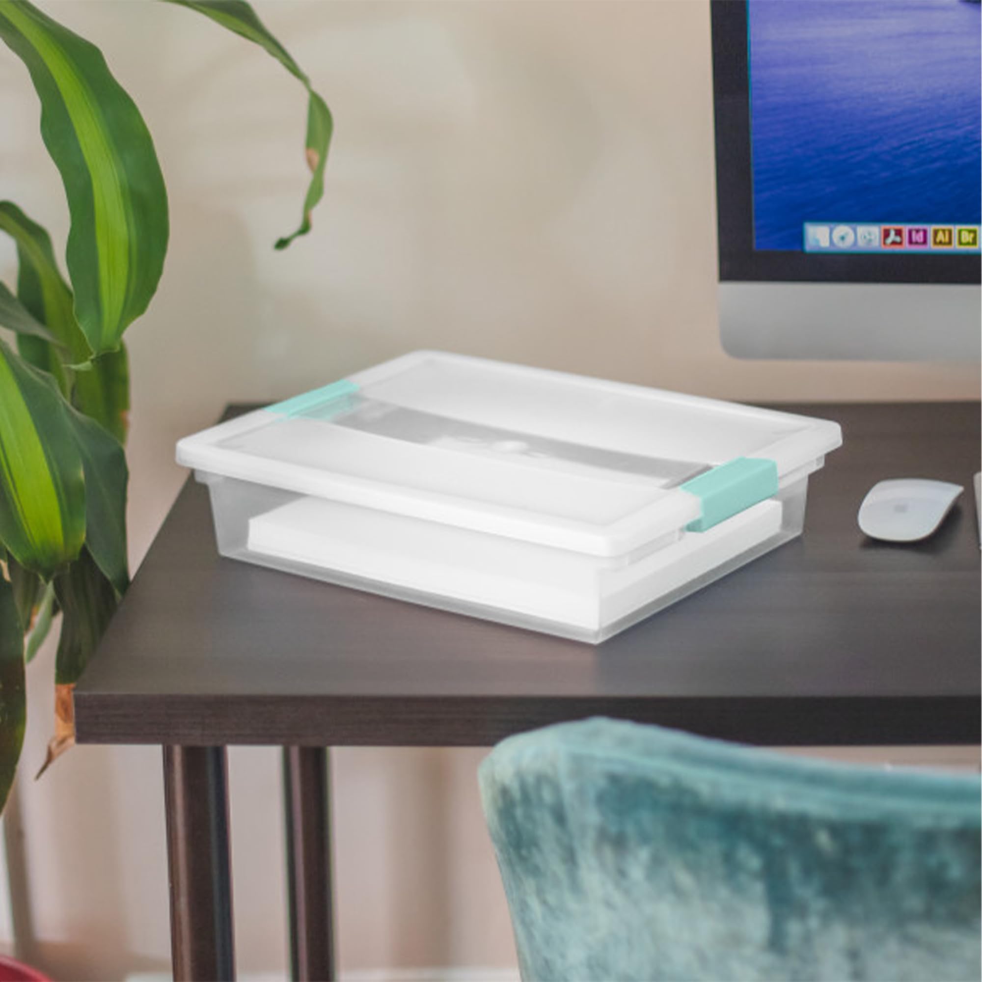 Sterilite Clip Box, Stackable Small Storage Bin With Latching Lid, Plastic Container To Organize Office, Crafts, Clear Base And