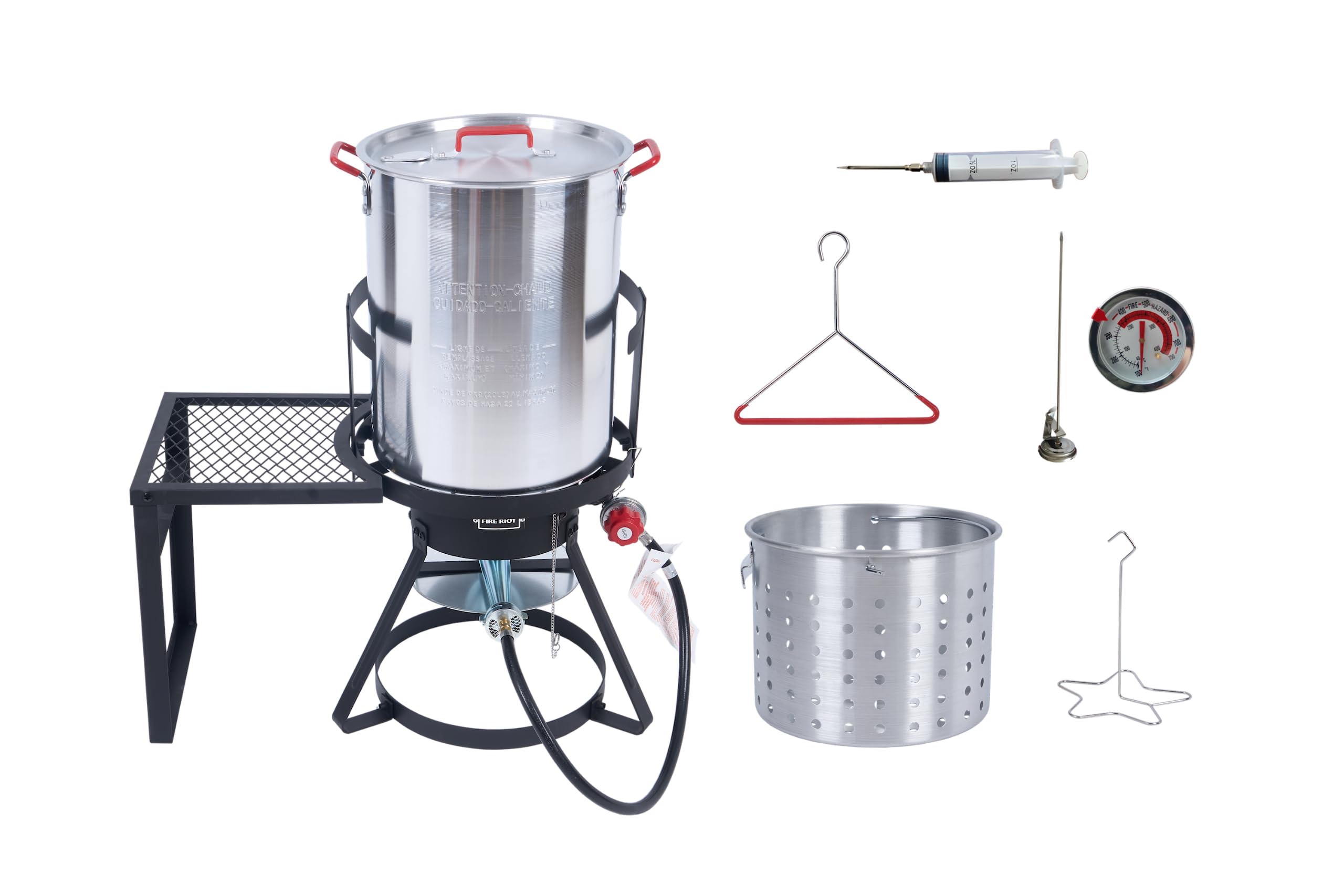 Fire Riot 30Qt Turkey Fryer with Basket, Outdoor Propane Deep Fryers Burner Stand, 50,000BTU Cast Iron Burner, Steamer and Seafo