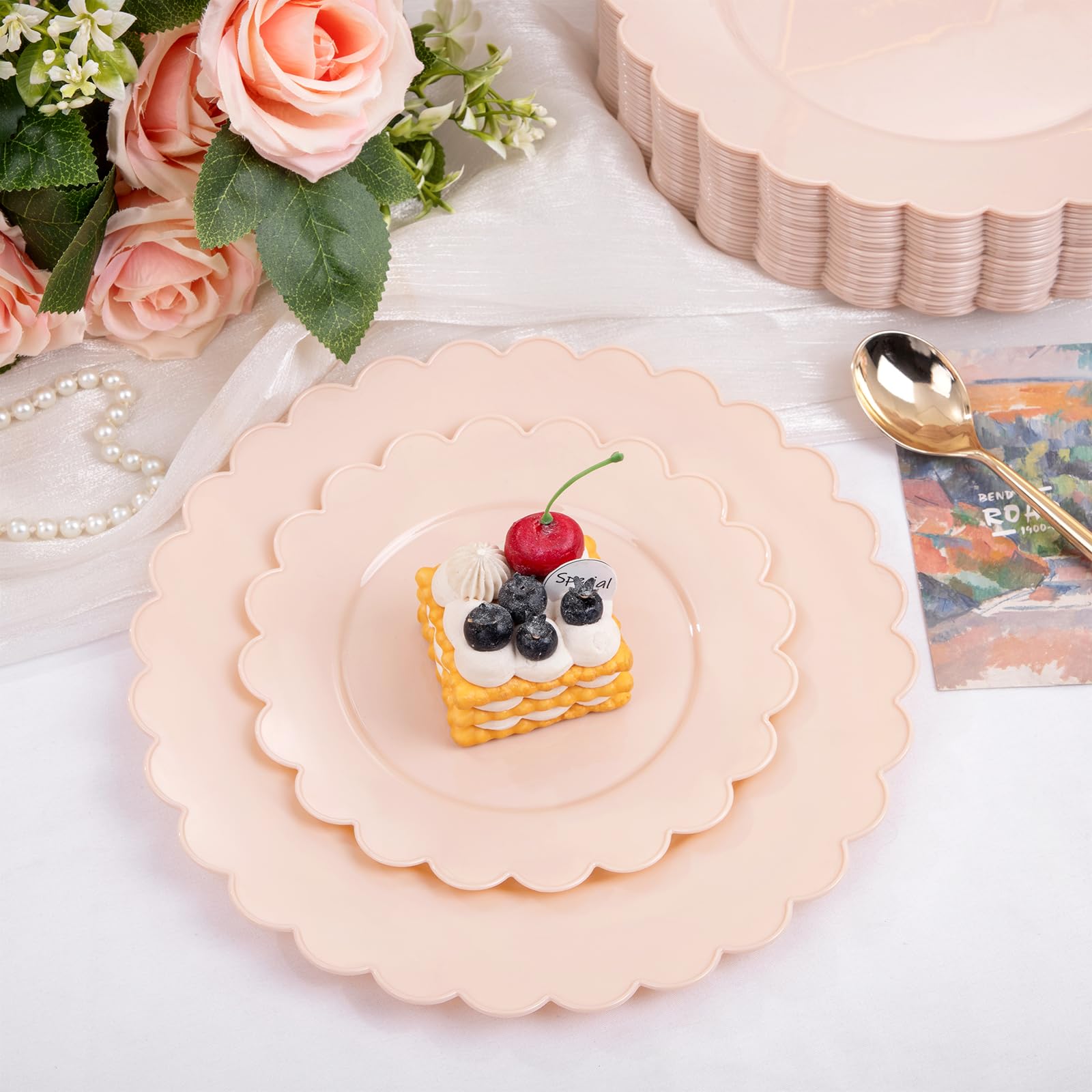 Sut 72Pcs Pink Plastic Plates - Pink Disposable Plates, Pink Party Plates With 72 Dinner Plates,Valentines Day Plates, Disposabl