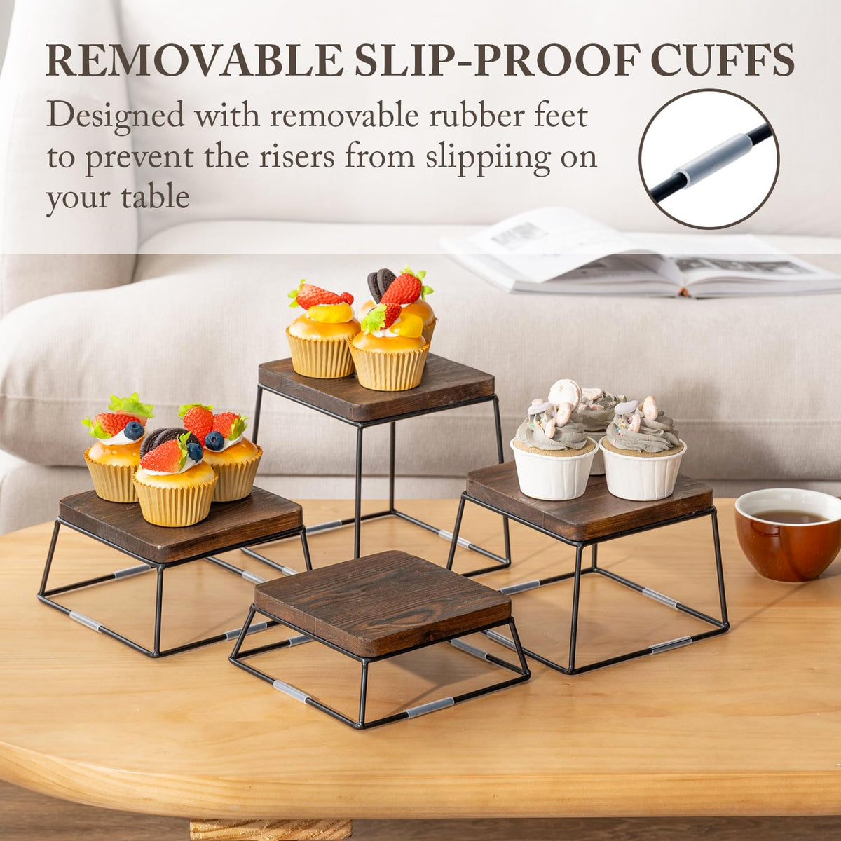 Retail Case Riser MyGift Burnt Wood & Black Metal Wire Square Retail Food Display Risers ...