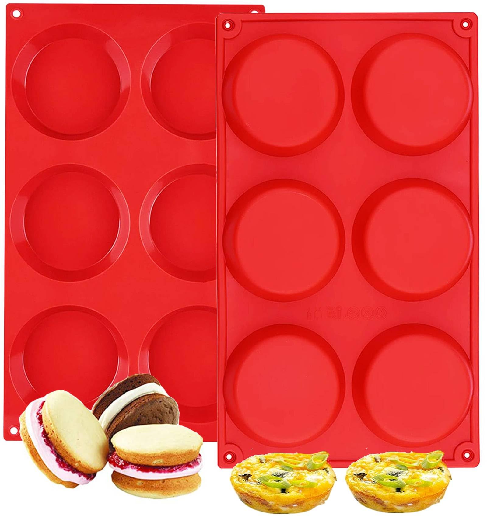 Silicone Muffin Top Pans, 2 Pack Non-Stick 3'' Whoopie Pie Baking Pan 3 Inch Round Tray Silicone Egg Sandwich Molds For Mini Cak