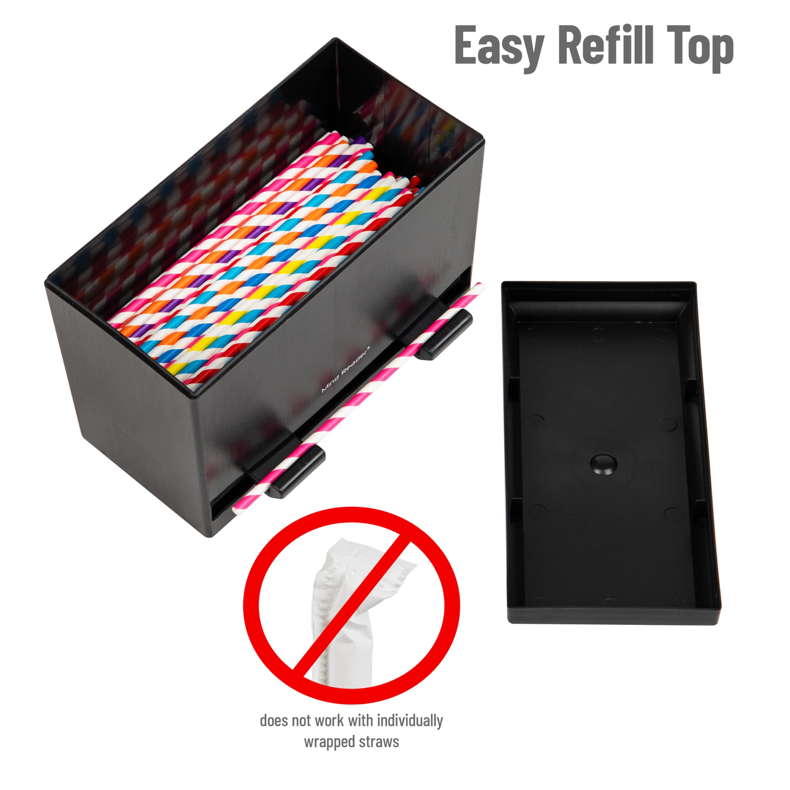 Mind Reader Straw Dispenser, Pencil Dispenser, Classroom Must Have, Restaurant Supply, Plastic, 9.25''L X 4.5''W X 7.5''H, Black