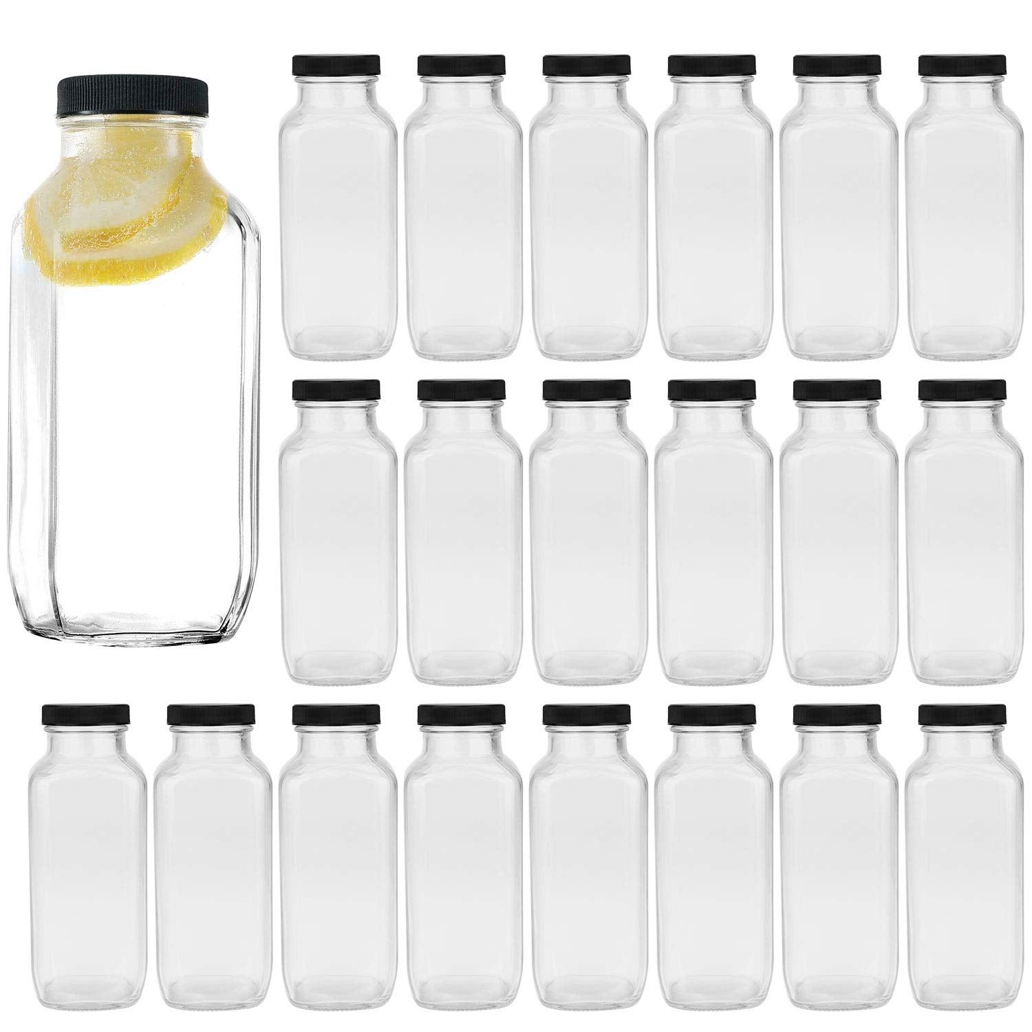 Encheng Vintage Water Bottles,Glass Drinking Bottles 16Oz,Square Beverage 500Ml With Lids For Kombucha,Tea,Glass Homemade Drinks