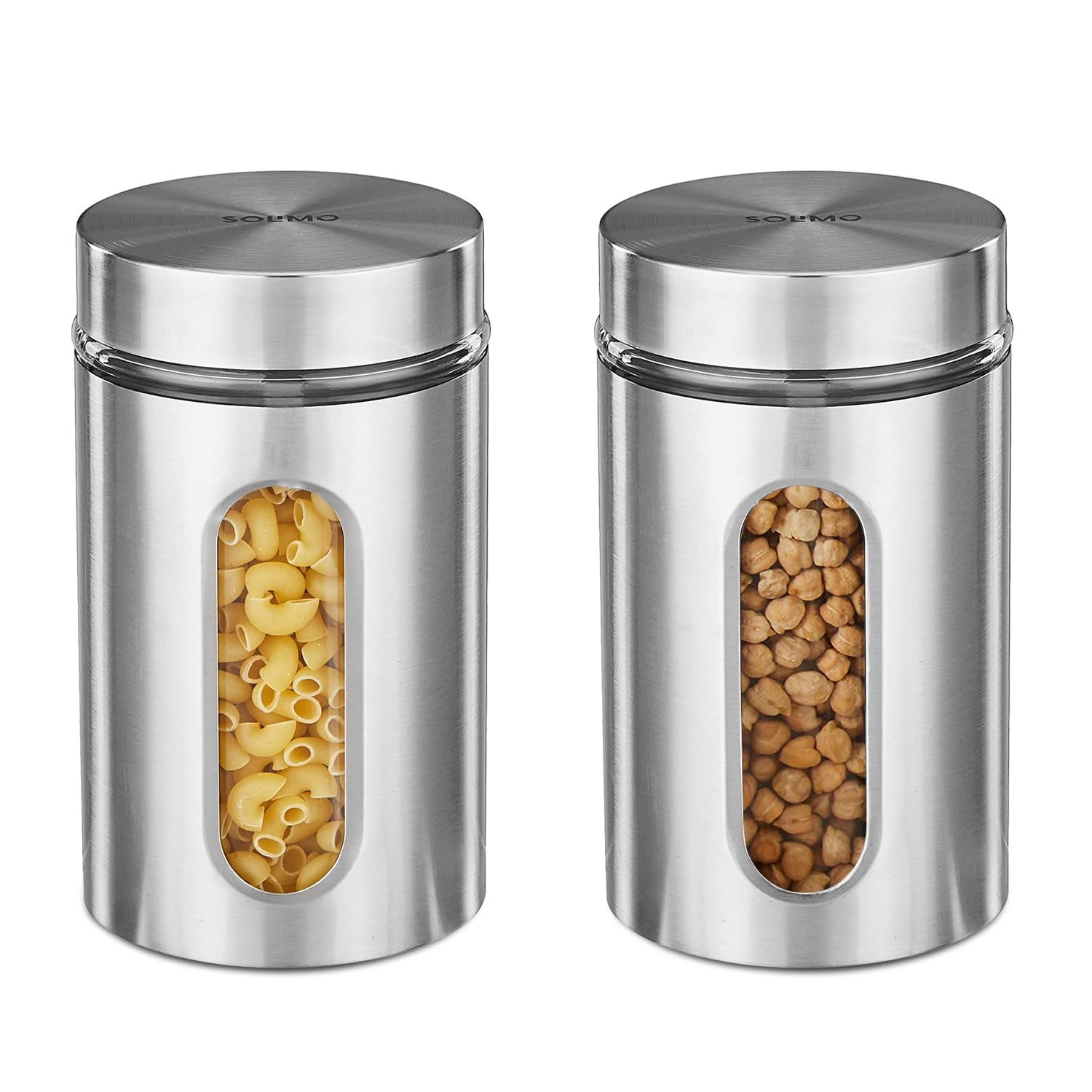 Amazon Brand - Solimo Set Of 2 Oval Window Steel Jacketed Glass Jar | Multipurpose Kitchen Organizer With See-Through Window | 1