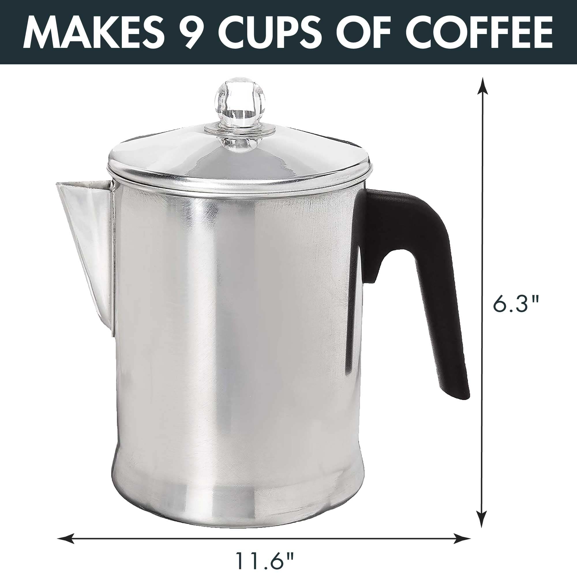 Primula Today Aluminum Stove Top Percolator Maker Durable  Brew Coffee On Stovetop  9 Cup  Silver