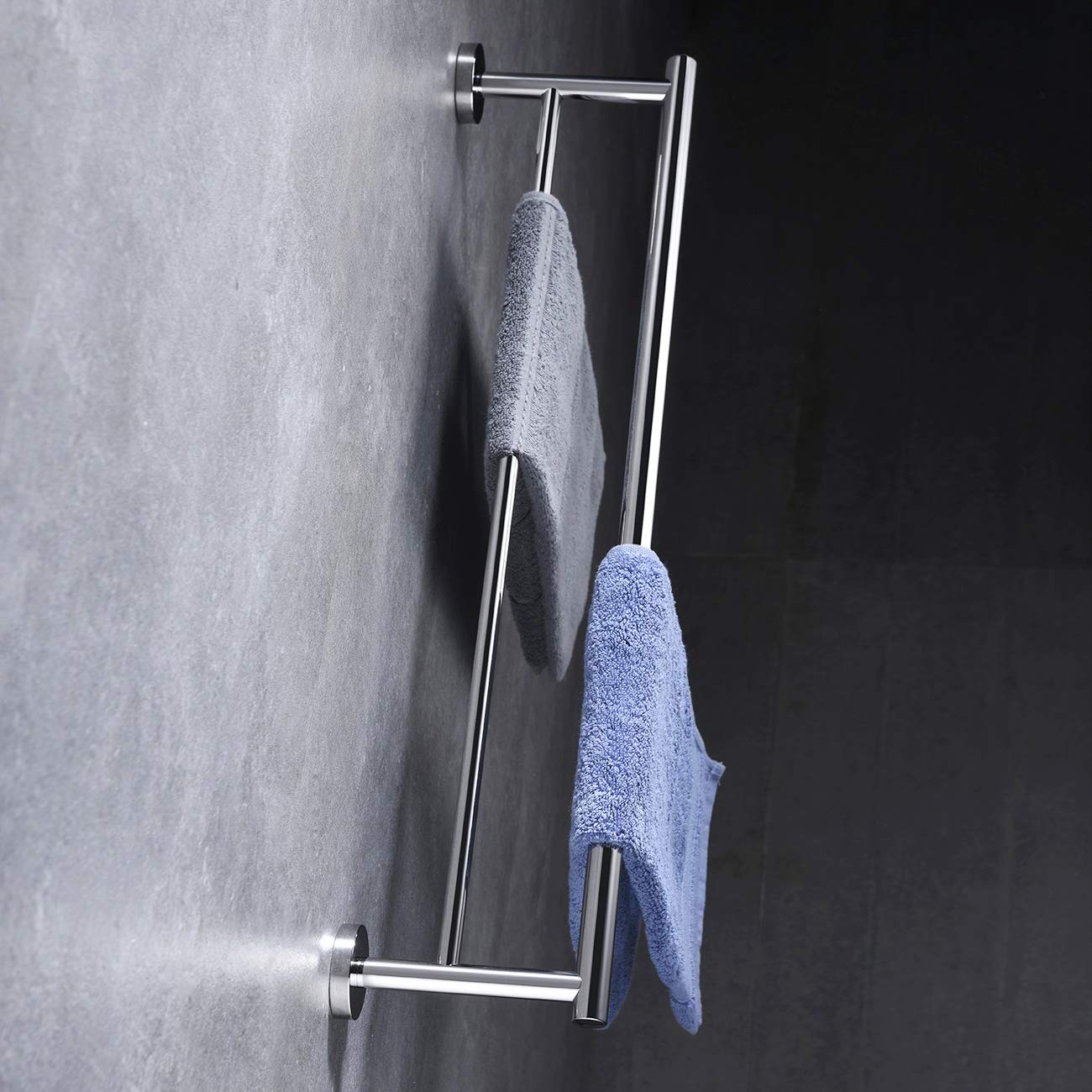 Miyili Double Towel Bar 24-Inch Stainless Steel Bathroom Towel Rack Holder Wall Mount Polished Finish, A01C60B