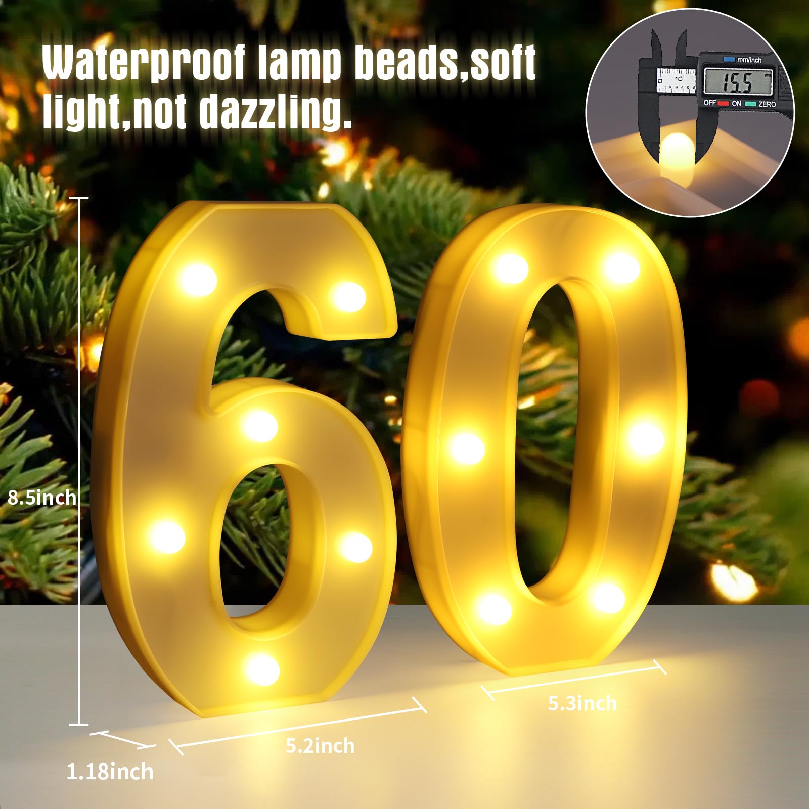 60th Birthday Decorations for Women Men,Happy 60 Birthday Decorations for Centerpieces Table,60 Light Up Numbers Sign Led for Pa