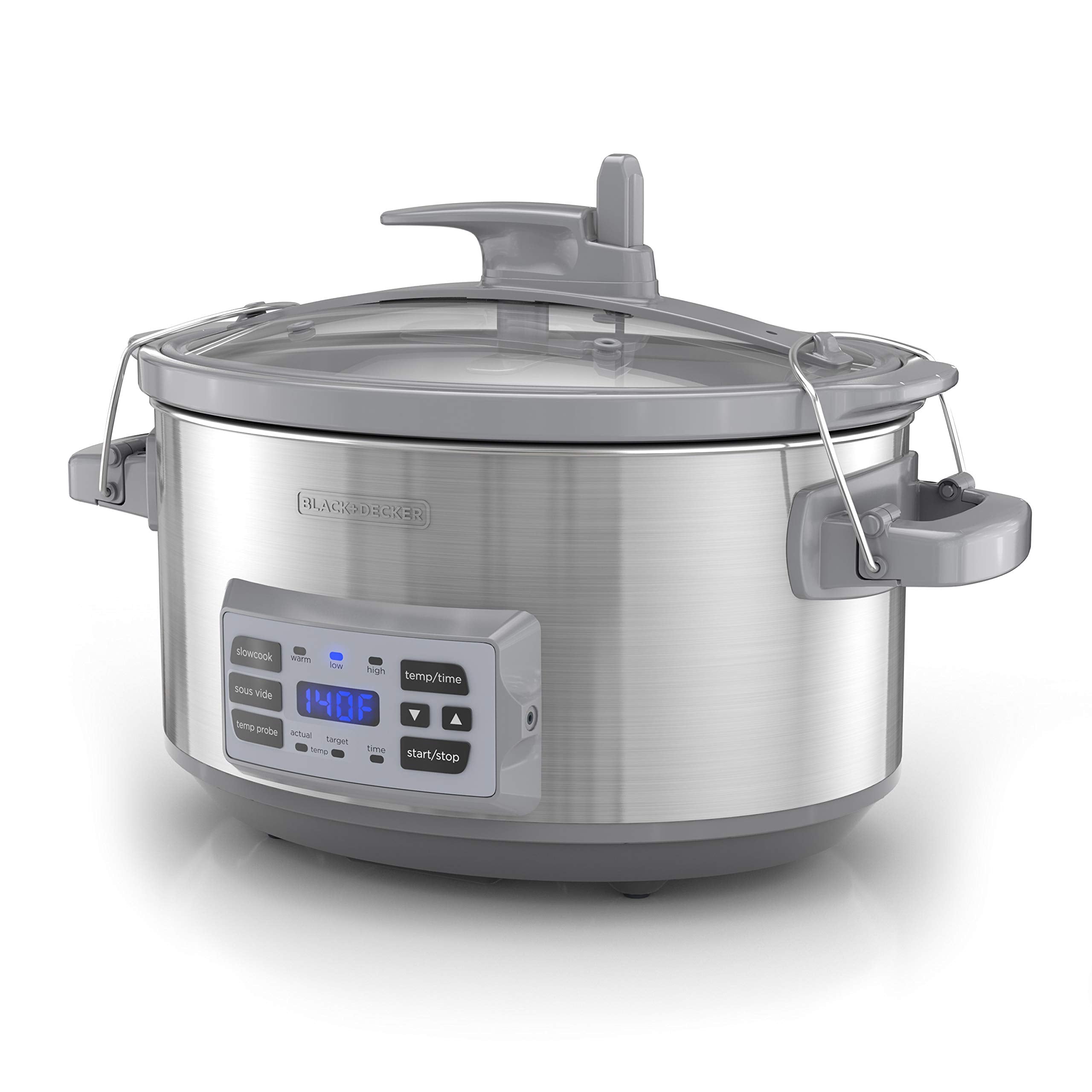 Black+Decker 7-Quart Digital Slow Cooker, Scd7007Ssd, Temperature Probe, Sous-Vide, Locking Lid, Removable Stoneware Crock