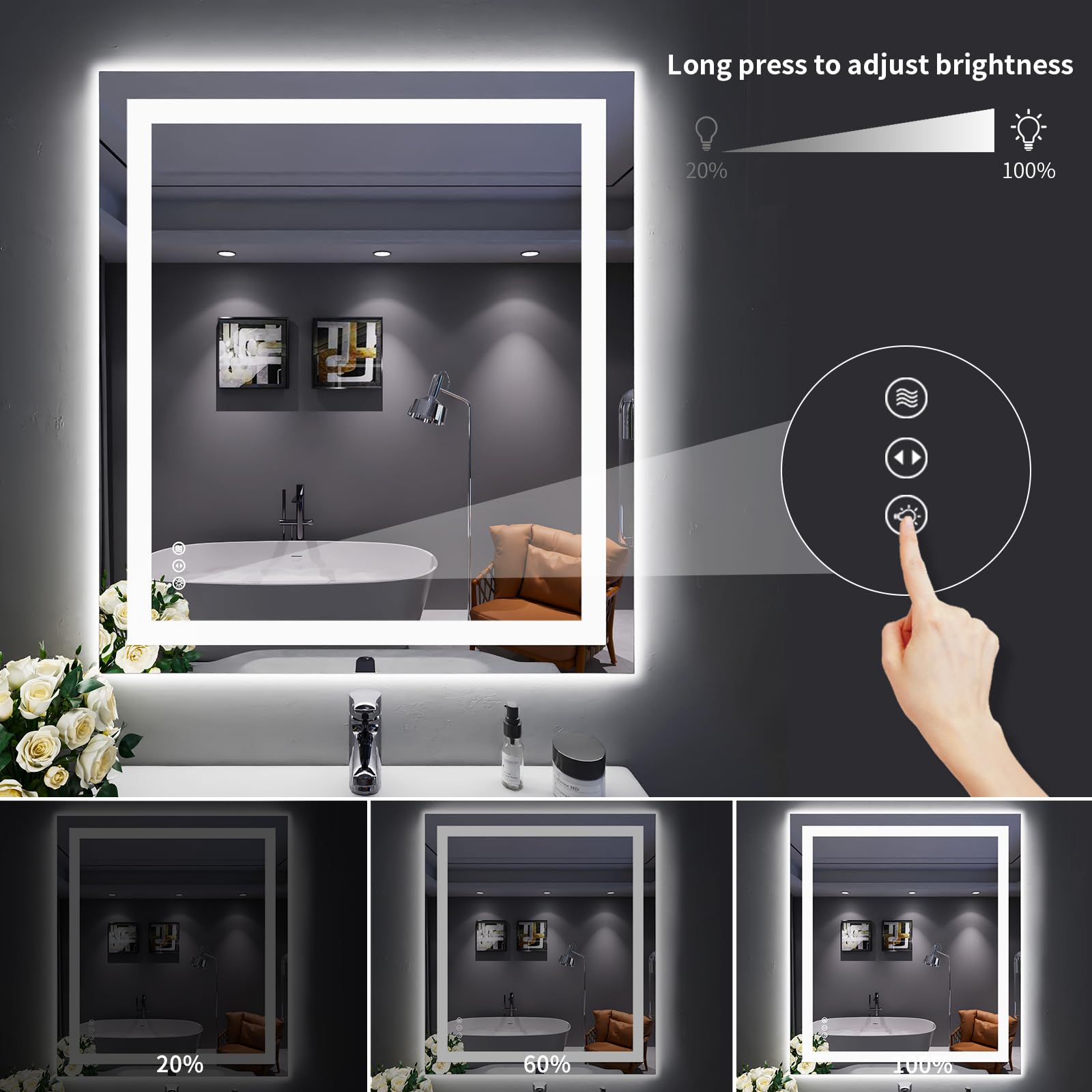 Loaao 32''X36'' Led Bathroom Mirror With Lights, Anti-Fog, Dimmable, Backlit + Front Lit, Lighted Bathroom Vanity Mirror For Wal