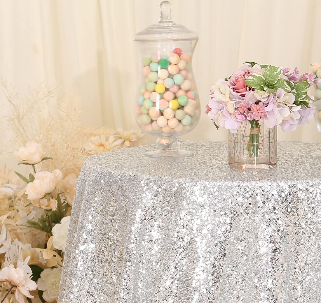 Partydelight Sequin Tablecloth, Sequin Table Overlay Square, 50''X50'', Silver.
