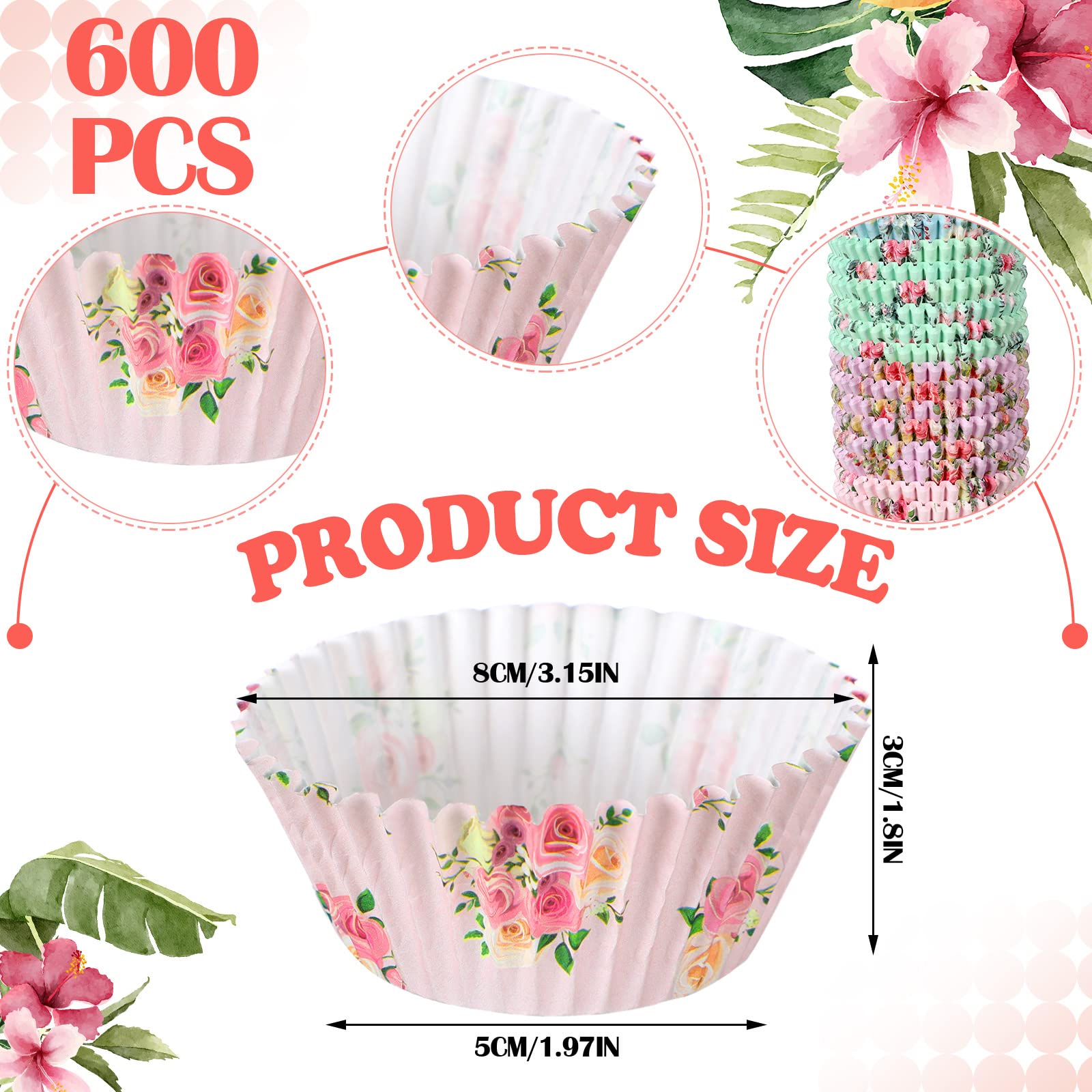 Yaomiao 600 Count Floral Cupcake Liners Tea Party Baking Paper Easter Cupcake Liners Wrappers Flower Muffin Liners For Tea Party